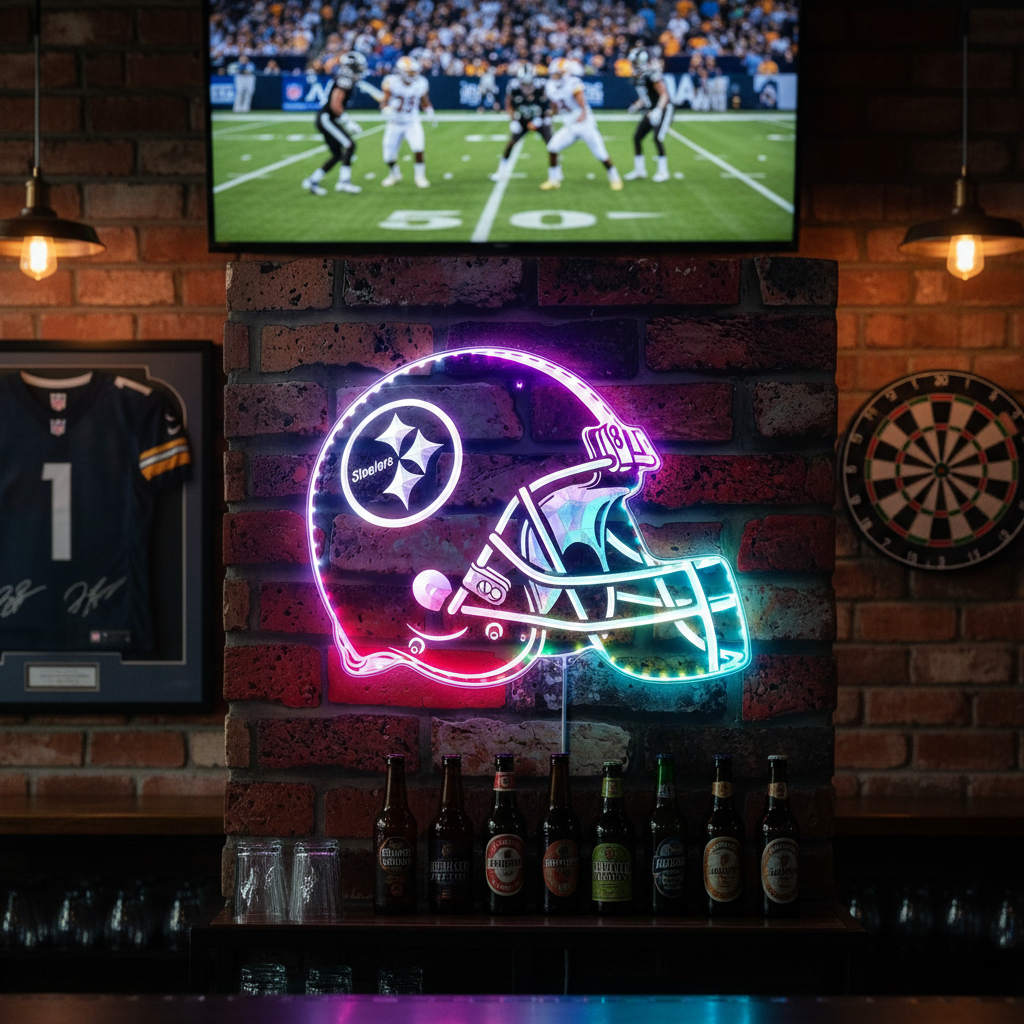NFL Pittsburgh Steelers Football Club Neon LED Sign with Dynamic RGB Colors