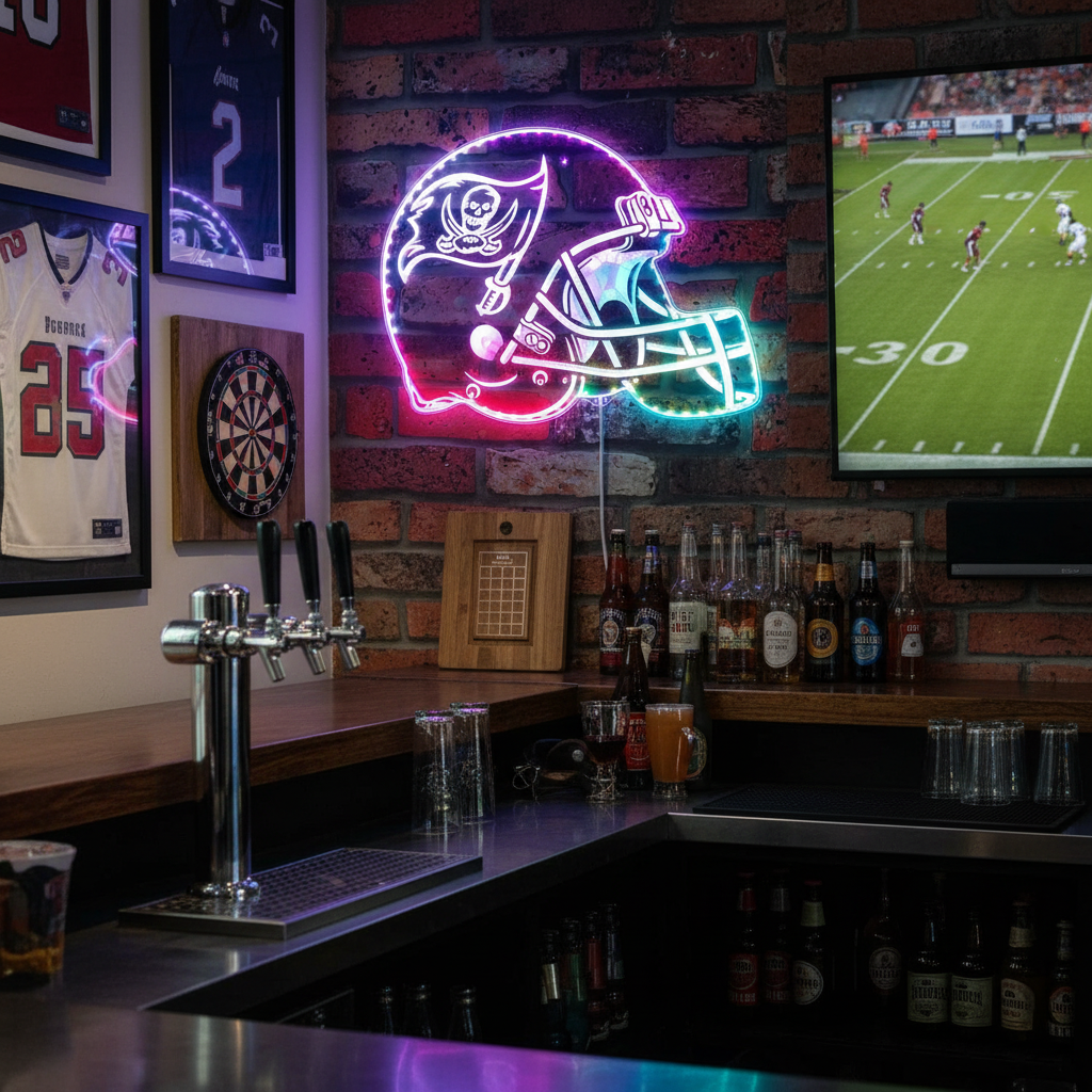 NFL Helmet Tampa Bay Buccaneers Neon LED Sign with Dynamic RGB Colors