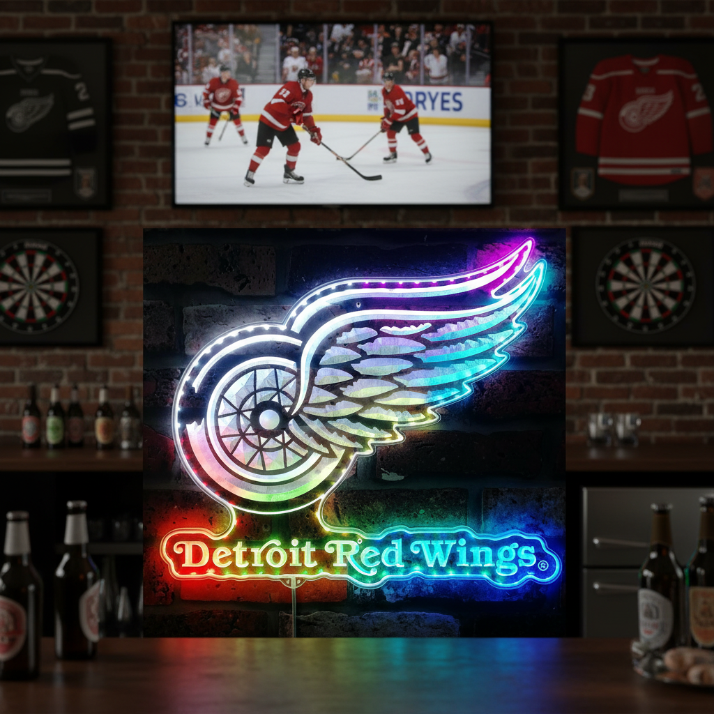 Detroit Red Wings Neon LED Sign with Dynamic RGB Colors