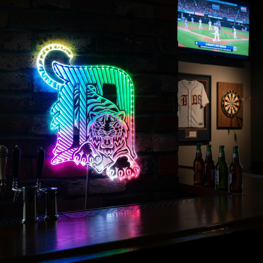 Detroit Tigers Neon LED Sign with Dynamic RGB Colors