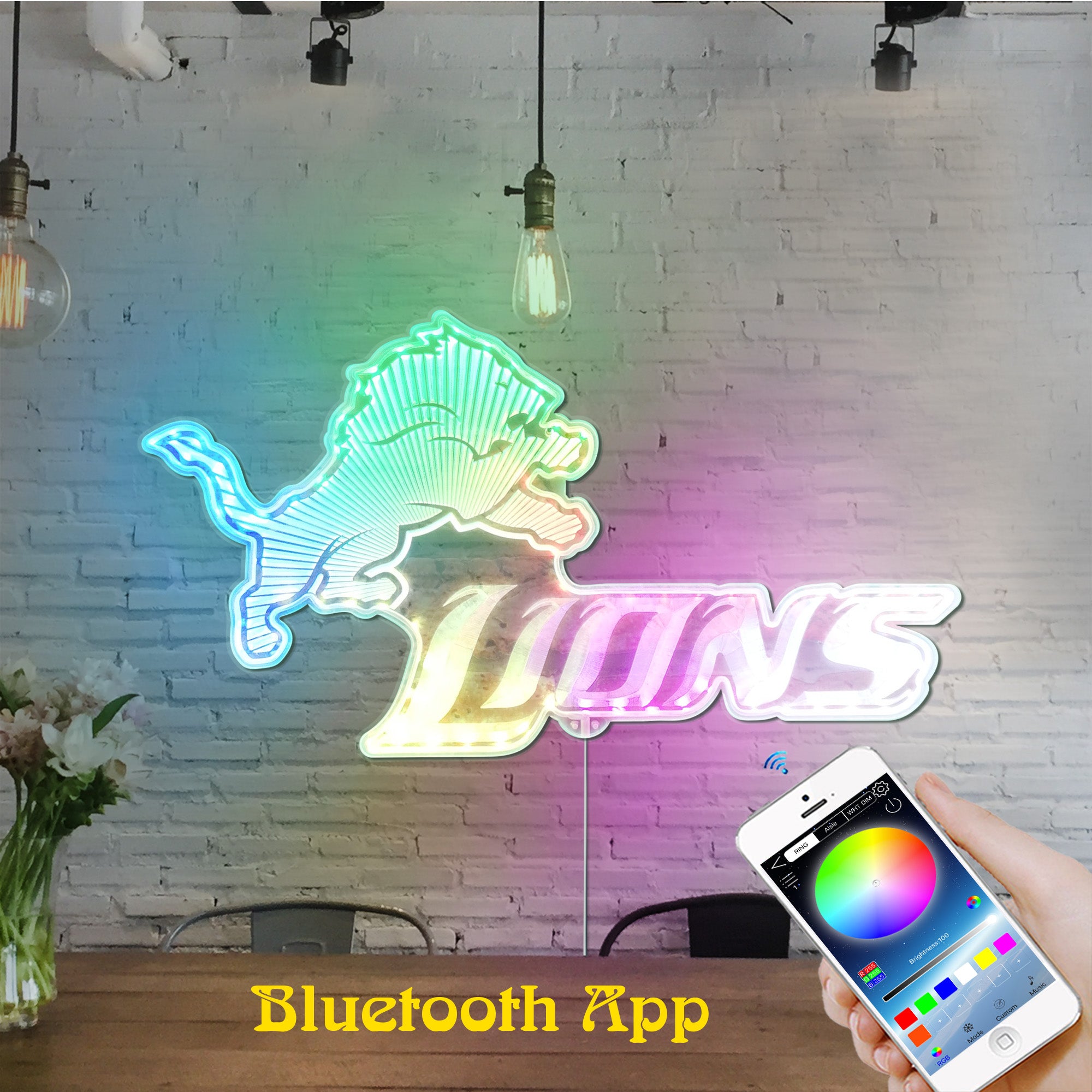 Detroit Lions Dynamic RGB Edge Lit LED Sign