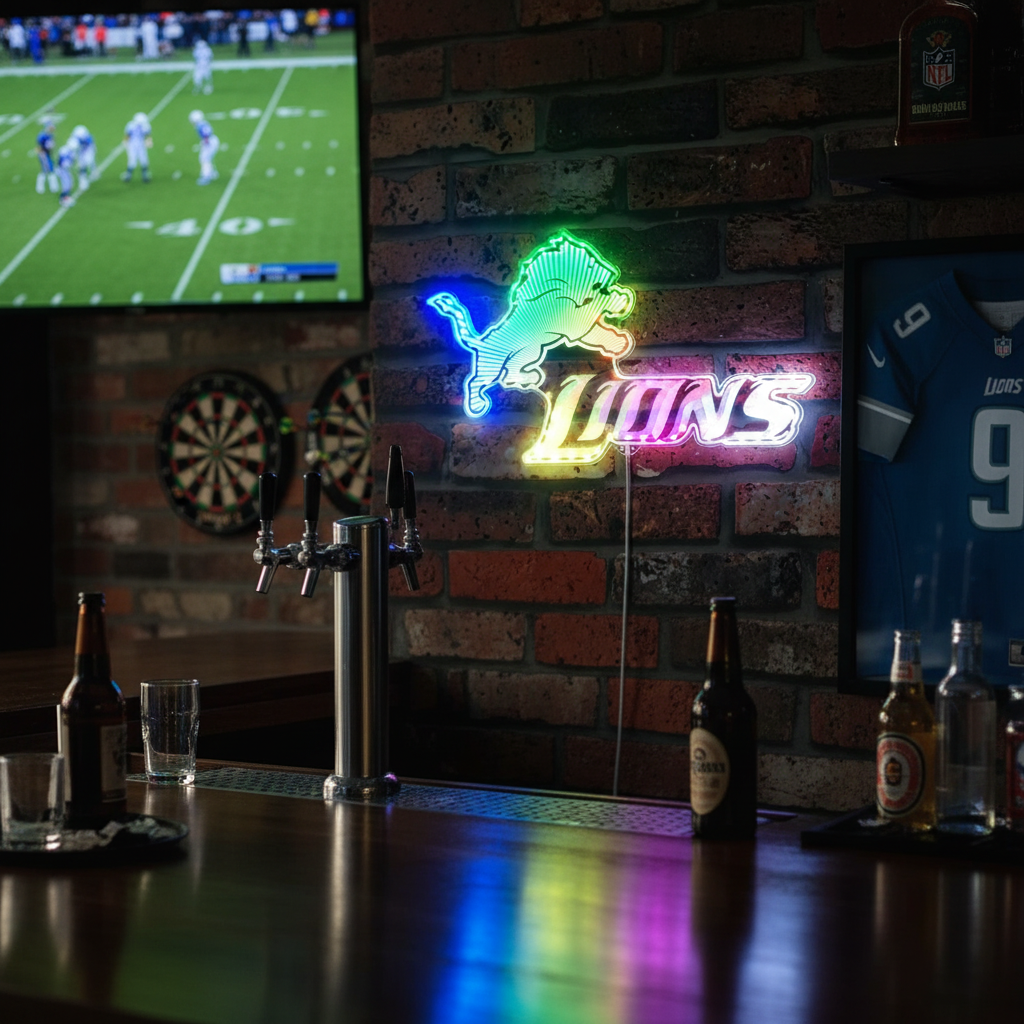 Detroit Lions Neon LED Sign with Dynamic RGB Colors