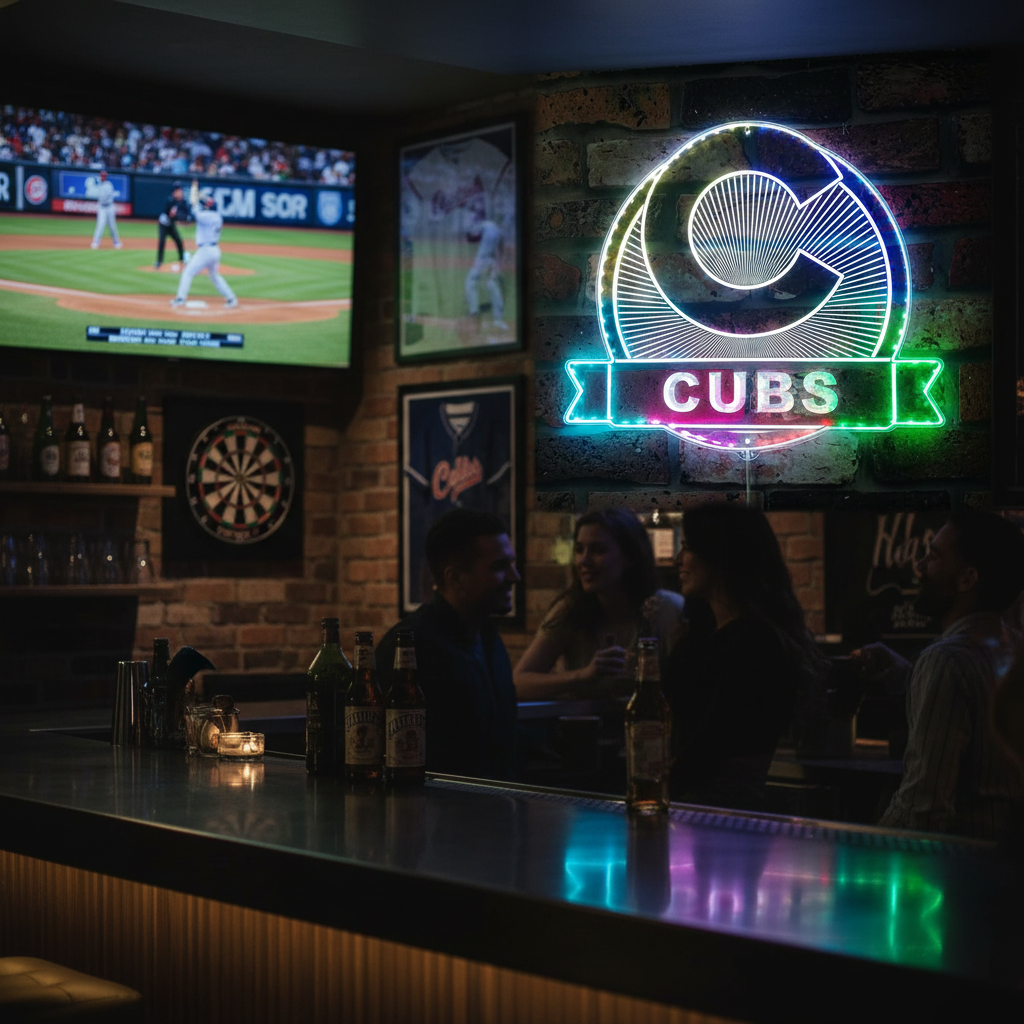 Chicago Cubs Neon LED Sign with Dynamic RGB Colors