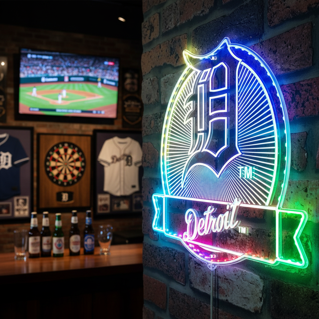 Detroit Tigers Neon LED Sign with Dynamic RGB Colors