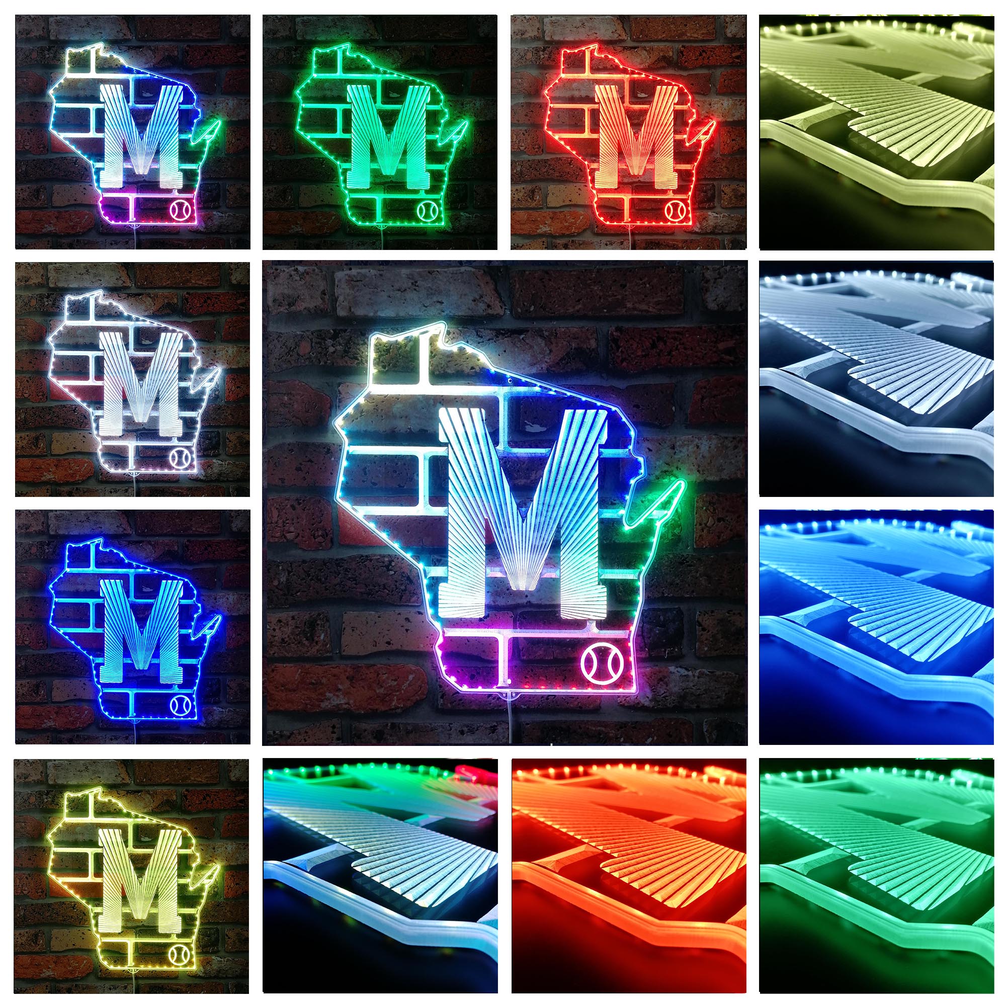 Milwaukee Brewers Classic Baseball State Logo Dynamic RGB Edge Lit LED Sign