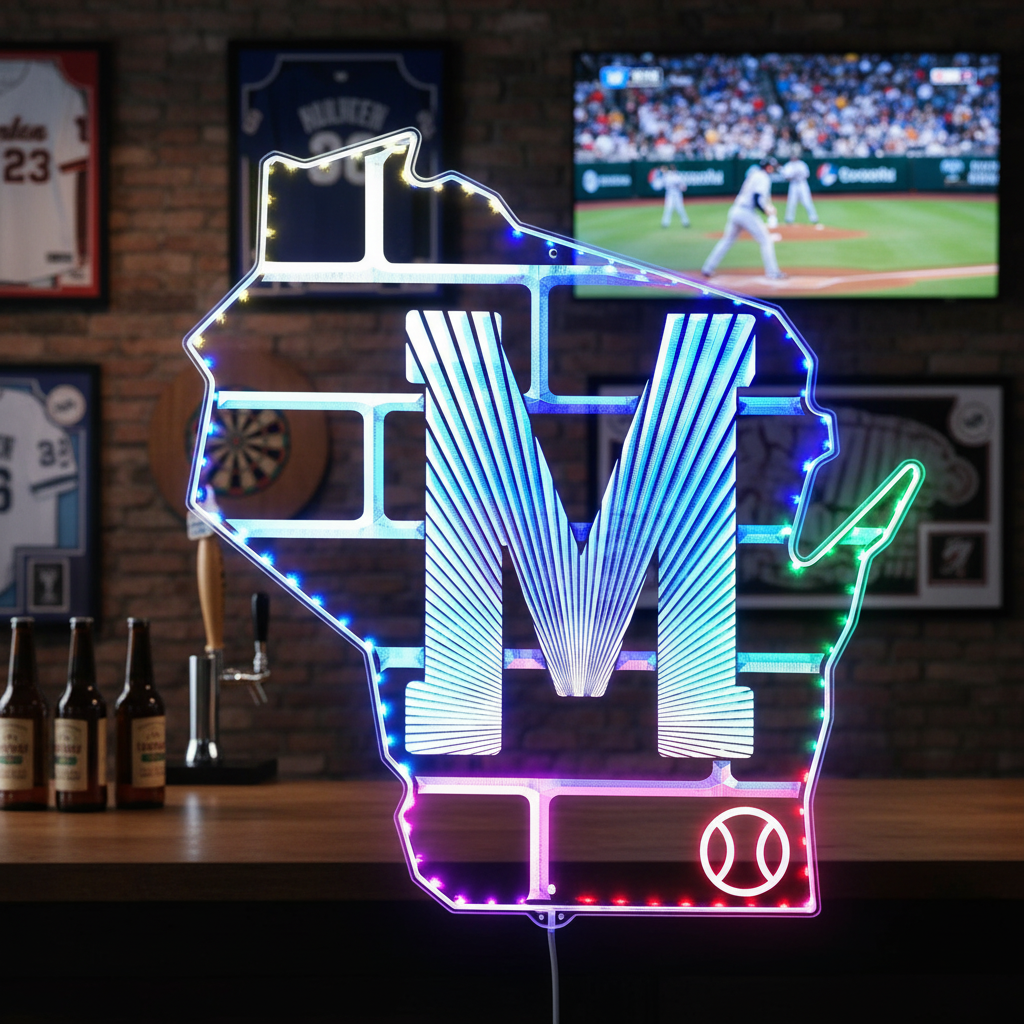 Milwaukee Brewers Classic Baseball State Logo Neon LED Sign with Dynamic RGB Colors