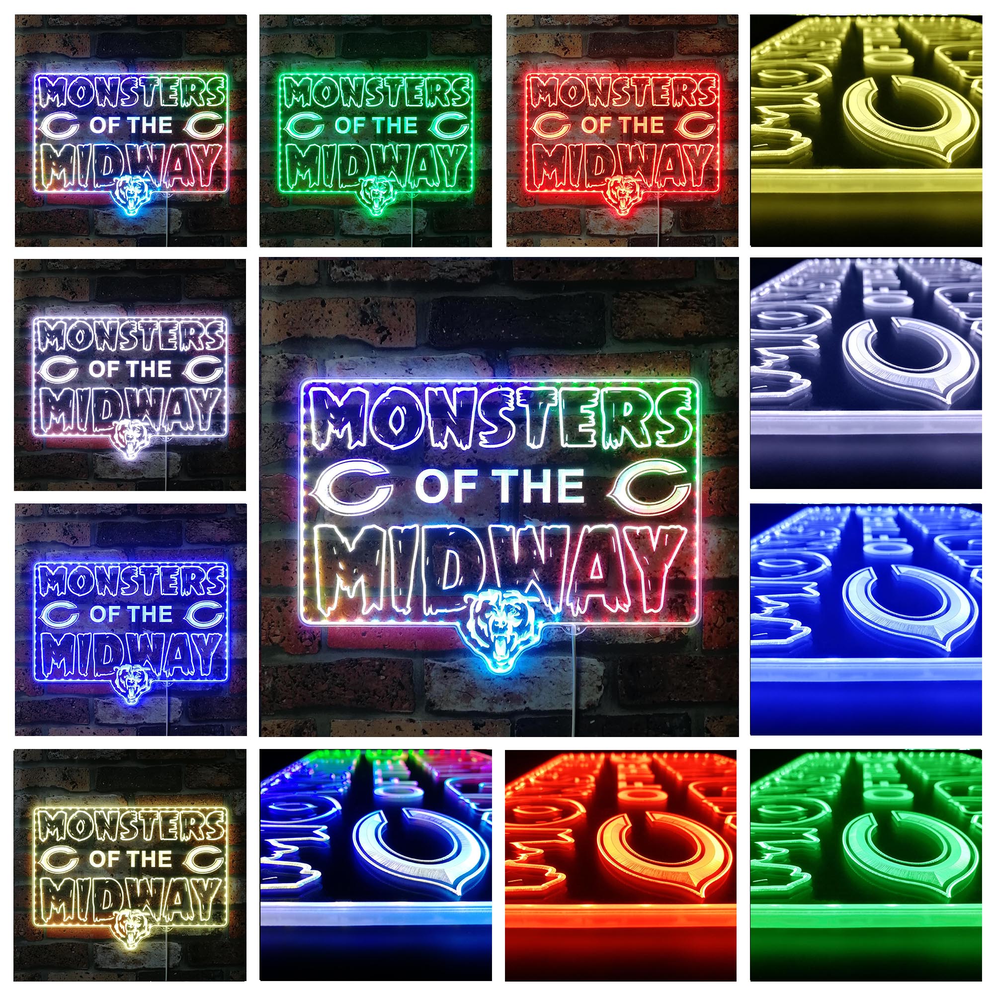 chicago bears monsters of the midway poster Chicago Bears MONSTERS OF THE MIDWAY Dynamic RGB Edge Lit LED Sign