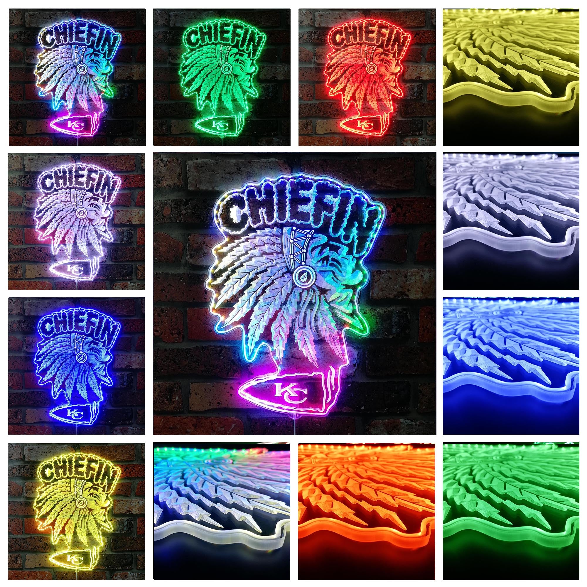 Kansas City Chiefs Chief In Dynamic RGB Edge Lit LED Sign