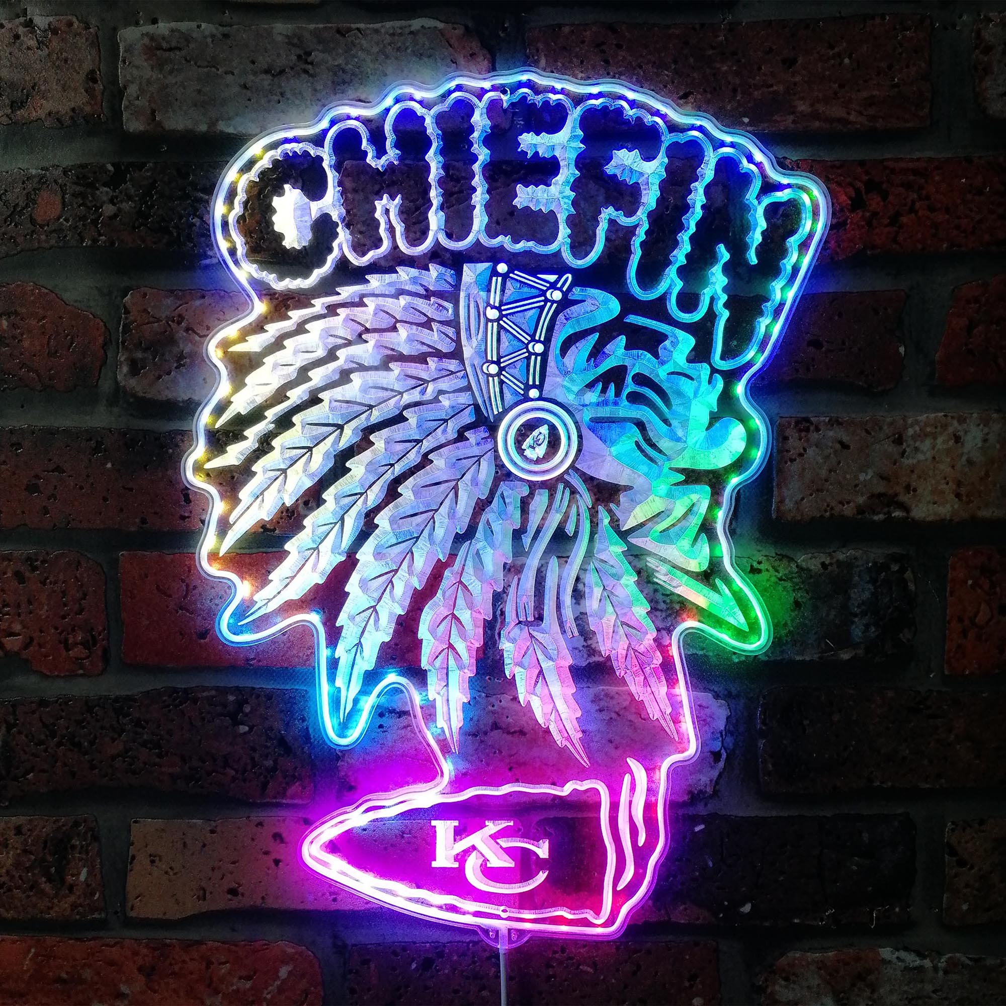 Kansas City Chiefs Chief In Dynamic RGB Edge Lit LED Sign