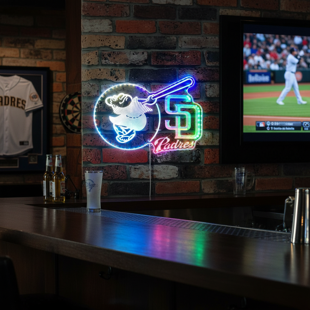 San Diego Padres Friar Swinging Bat Neon LED Sign with Dynamic RGB Colors