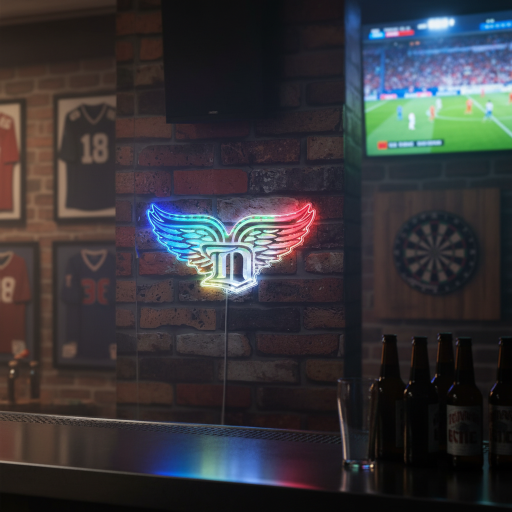 Detroit Red Wings Neon LED Sign with Dynamic RGB Colors