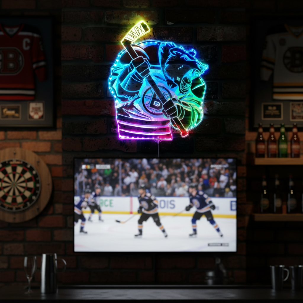 Boston Bruins Mascot Neon LED Sign with Dynamic RGB Colors