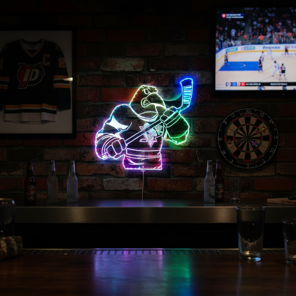Pittsburgh Penguins Mascot Neon LED Sign with Dynamic RGB Colors