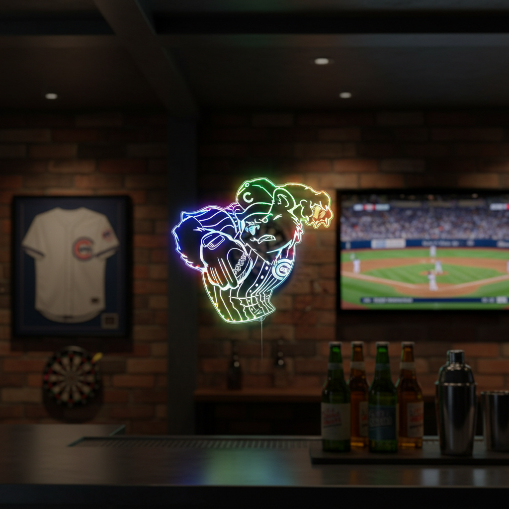 Chicago Cubs Mascot Neon LED Sign with Dynamic RGB Colors