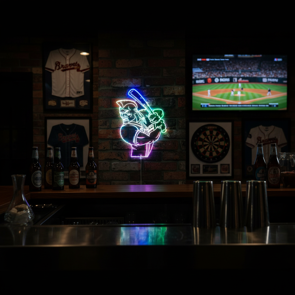 Atlanta Braves Baseball Neon LED Sign with Dynamic RGB Colors