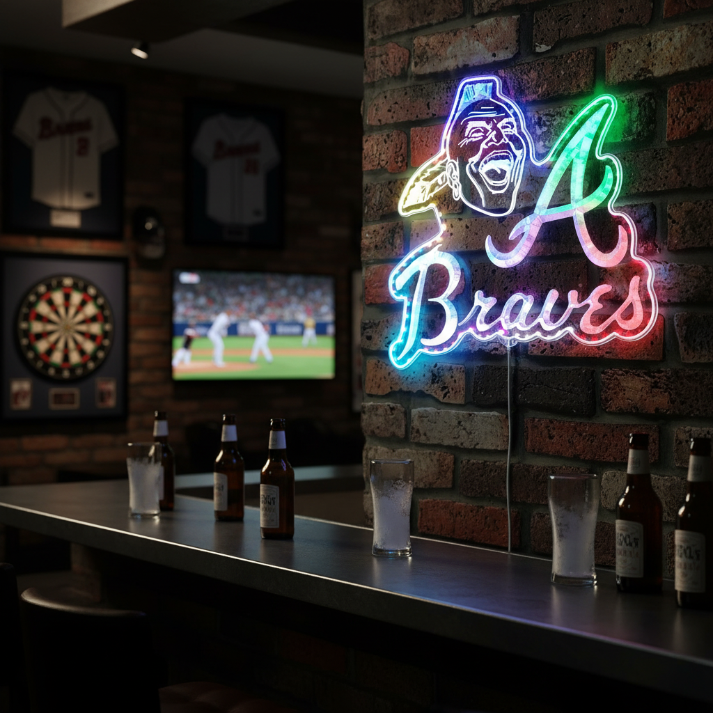 Atlanta Braves Screaming Indian Neon LED Sign with Dynamic RGB Colors