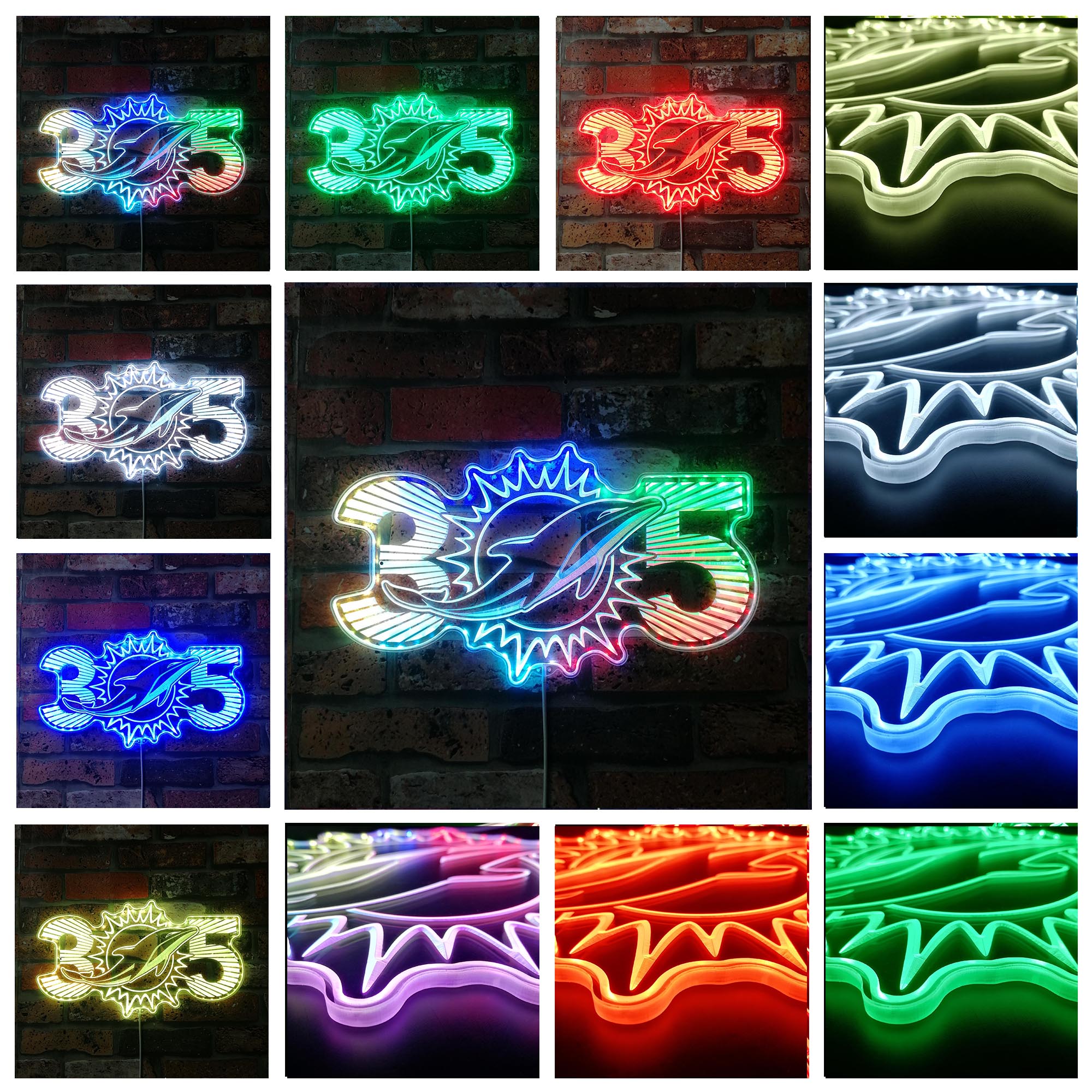 Miami Dolphin Sunburst 305 Area Code Neon LED Sign with Dynamic RGB Colors