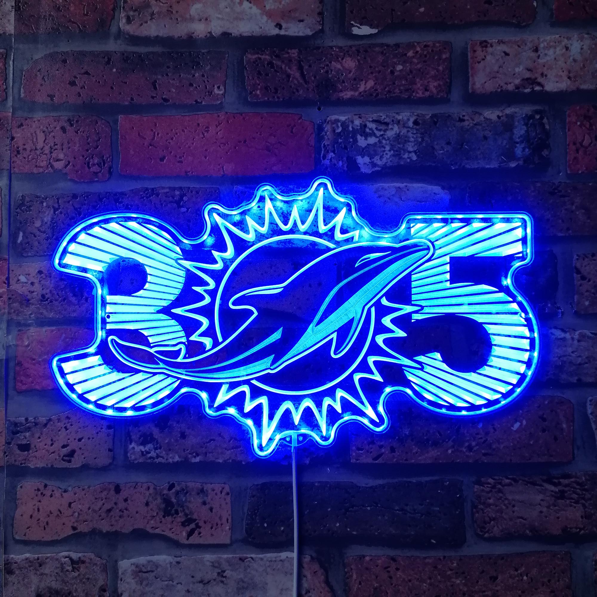 Miami Dolphin Sunburst 305 Area Code Neon LED Sign with Dynamic RGB Colors