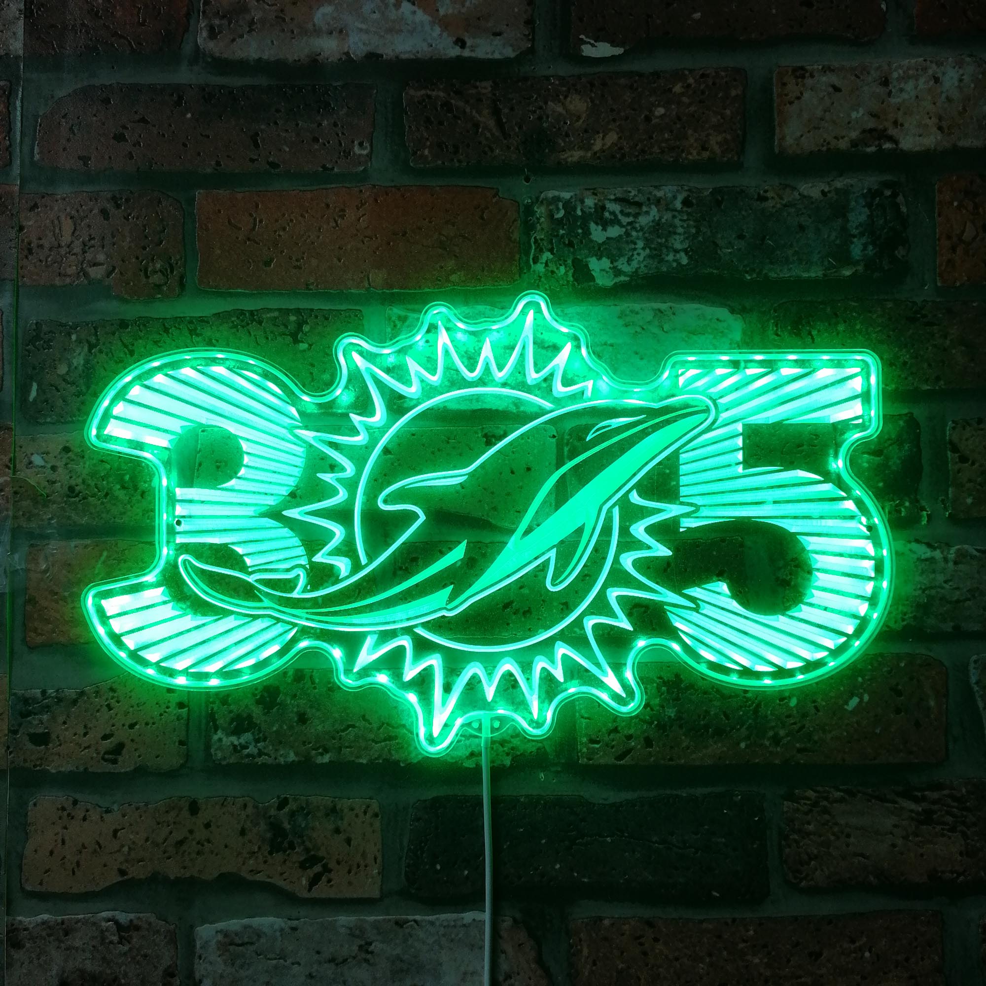 Miami Dolphin Sunburst 305 Area Code Neon LED Sign with Dynamic RGB Colors
