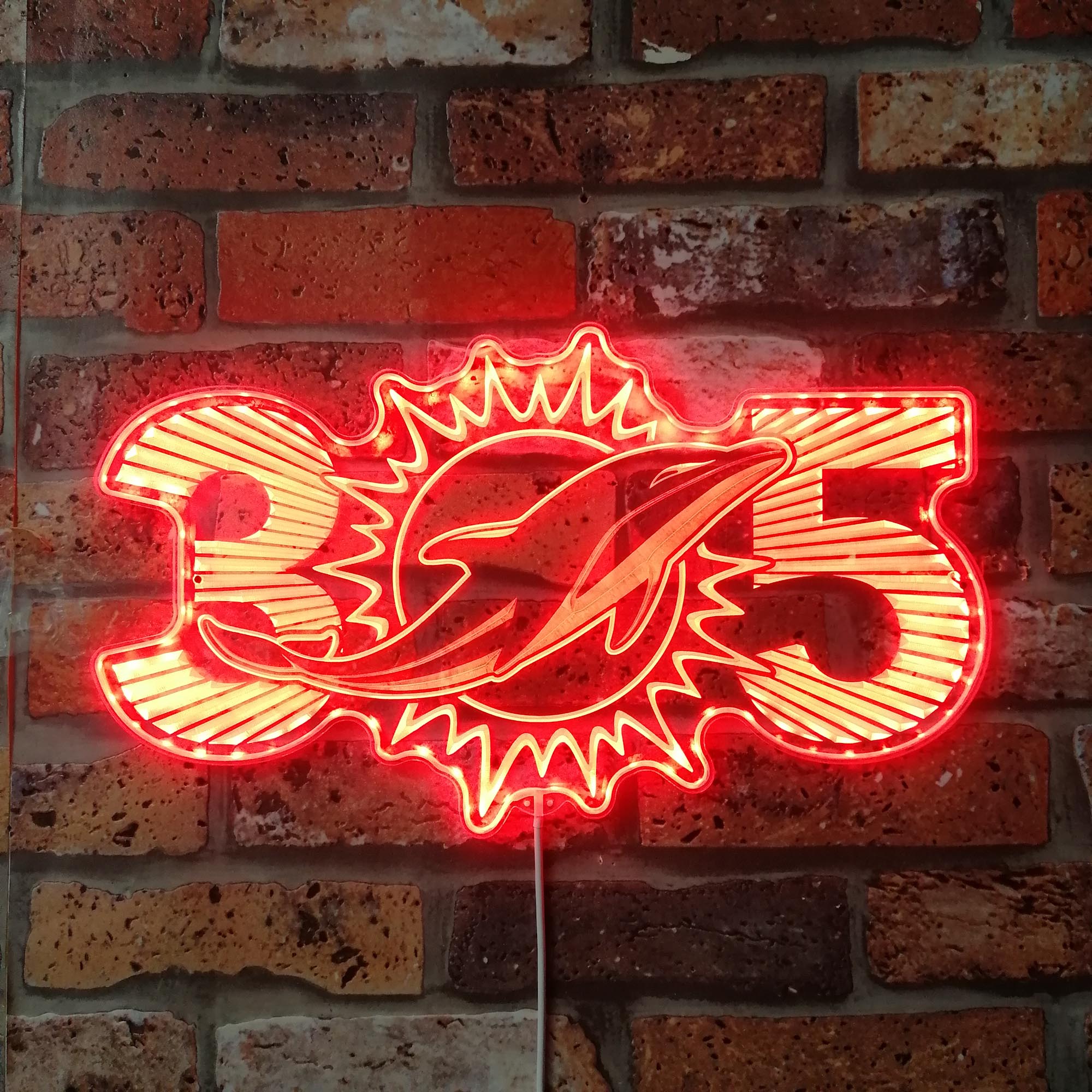 Miami Dolphin Sunburst 305 Area Code Neon LED Sign with Dynamic RGB Colors