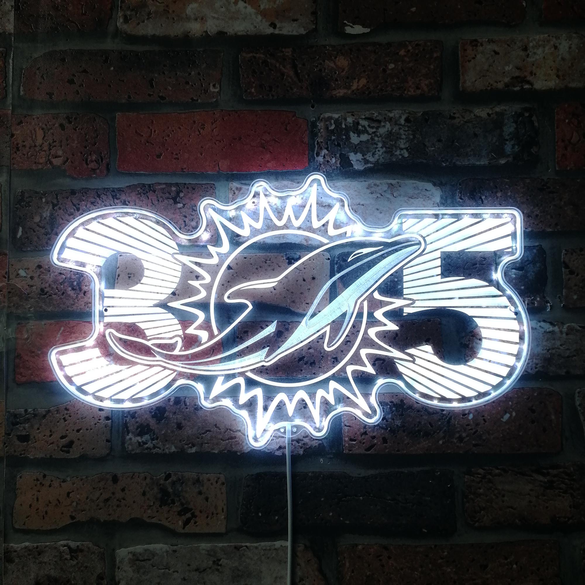 Miami Dolphin Sunburst 305 Area Code Neon LED Sign with Dynamic RGB Colors