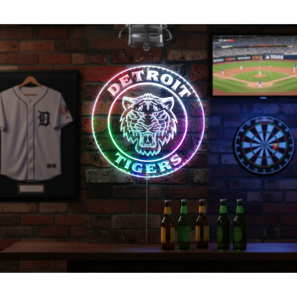 Detroit Tigers Baseball Neon LED Sign with Dynamic RGB Colors