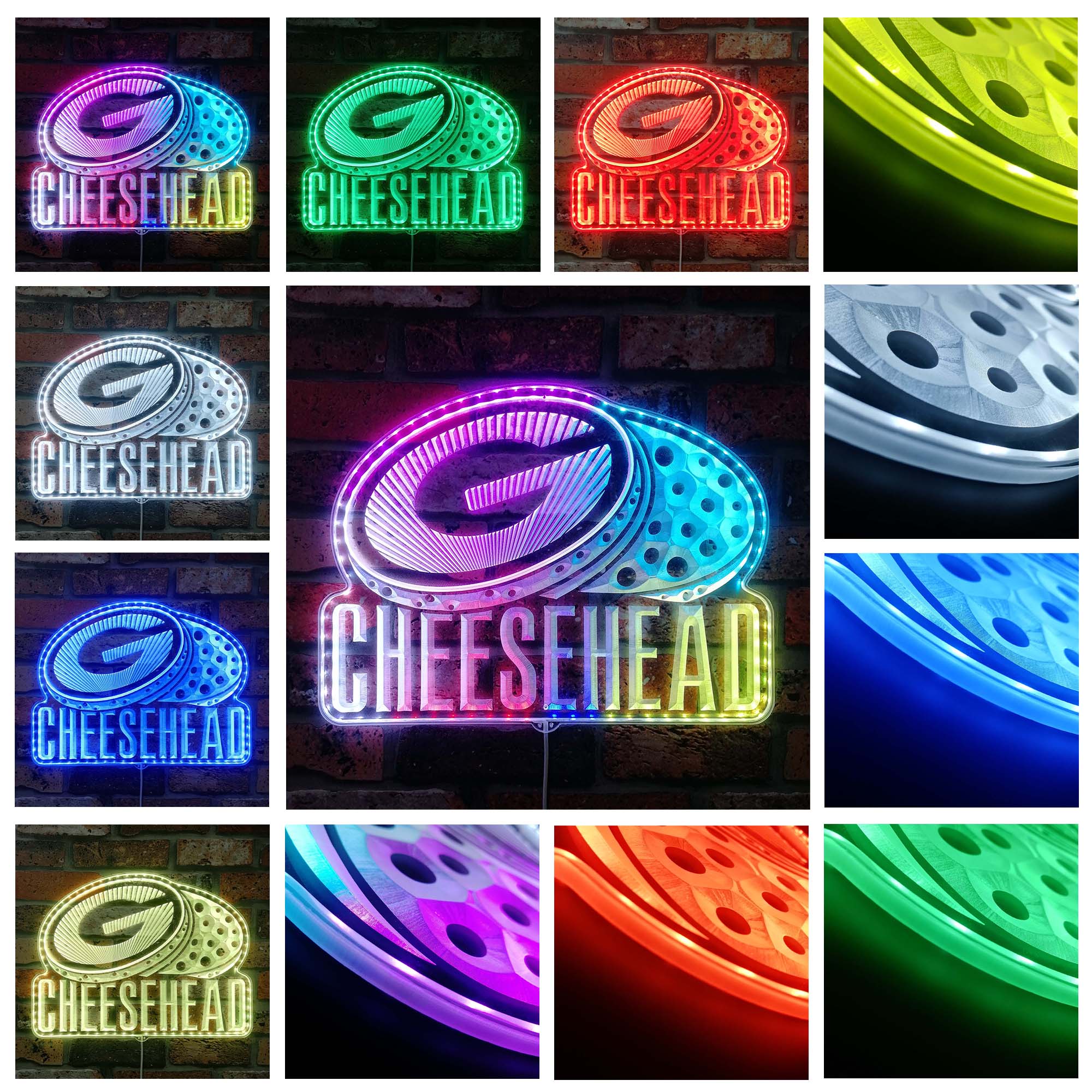 Greenbay packers CheeseHead Dynamic RGB Edge Lit LED Sign