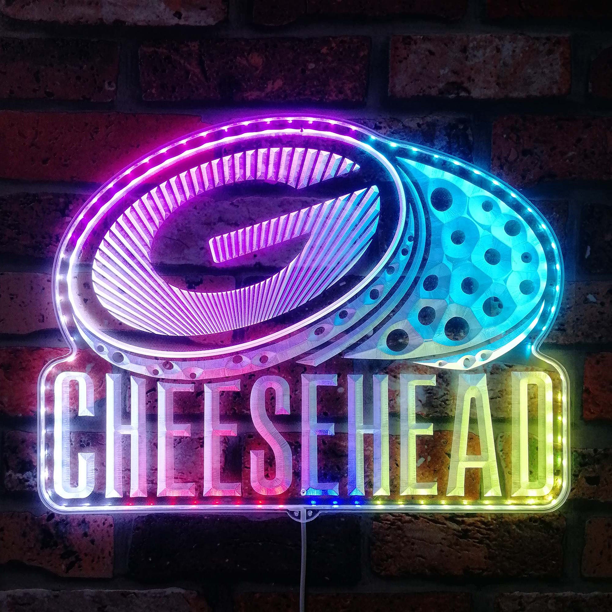 Greenbay packers CheeseHead Dynamic RGB Edge Lit LED Sign