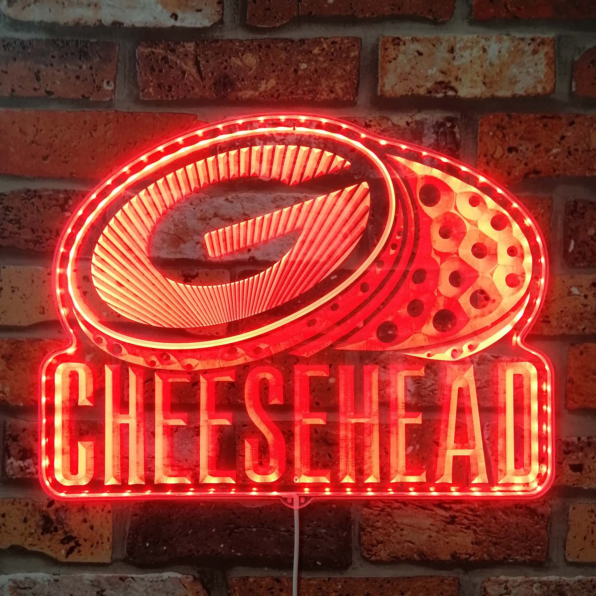 Greenbay packers CheeseHead Dynamic RGB Edge Lit LED Sign