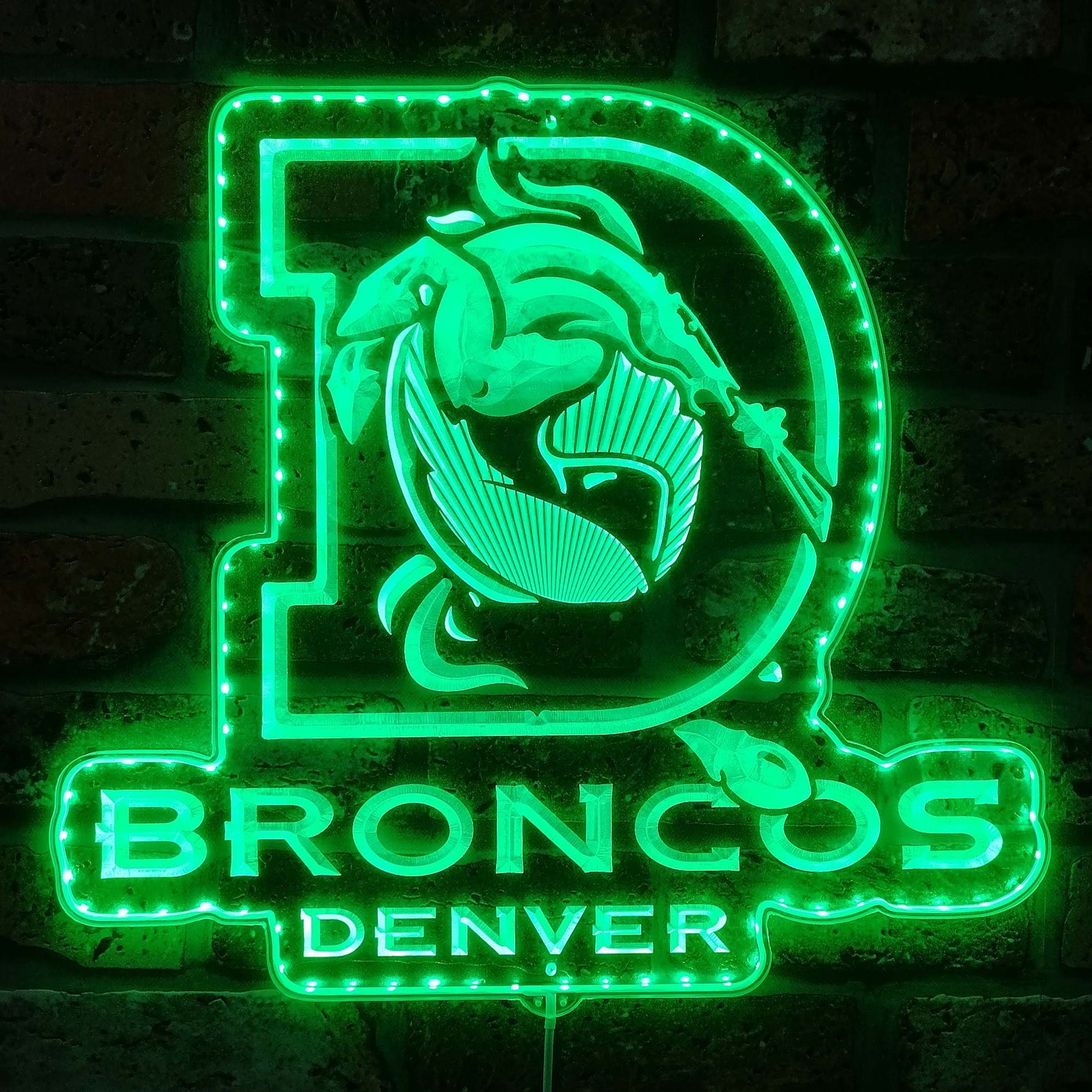 Denver Broncos Logo with Bronco in Center of Denver D Dynamic RGB Edge Lit LED Sign