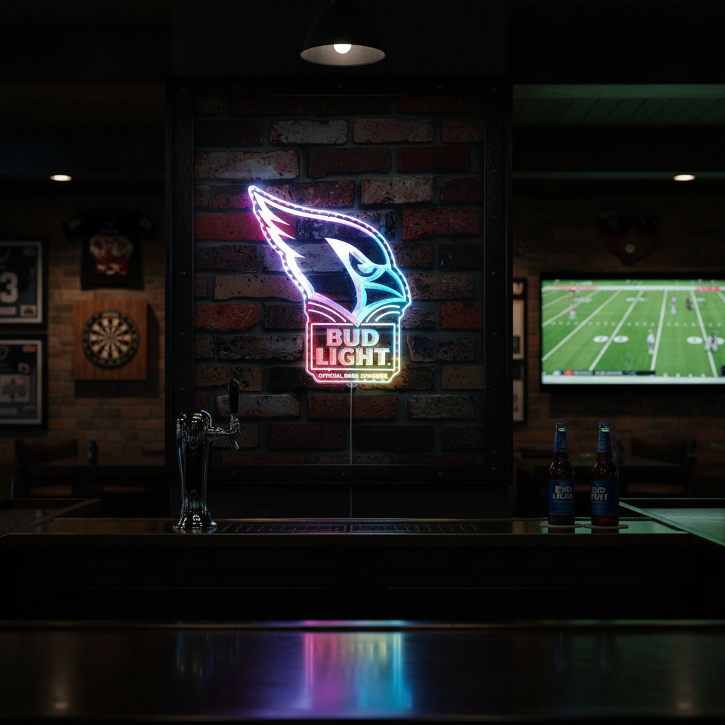 Bud Light & Arizona Cardinals Neon LED Sign with Dynamic RGB Colors