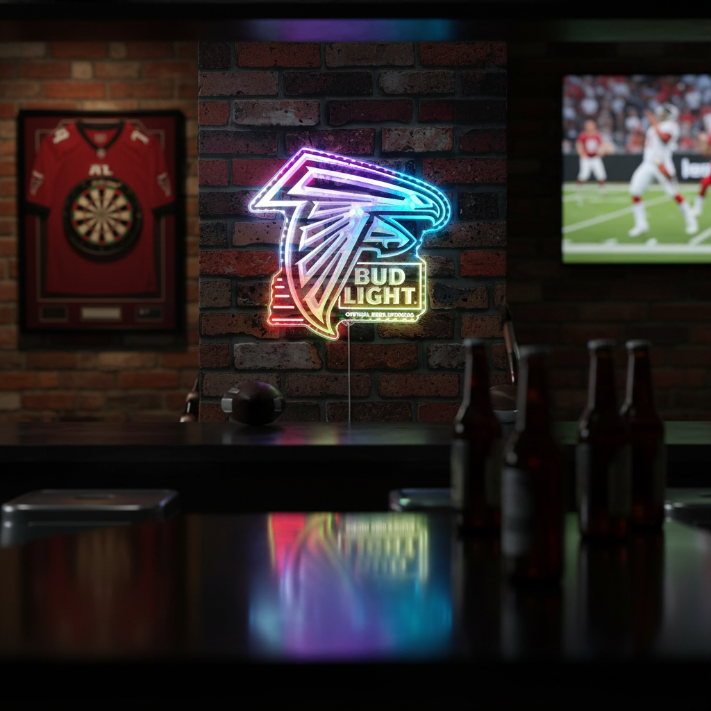 Bud Light & Atlanta Falcons Neon LED Sign with Dynamic RGB Colors