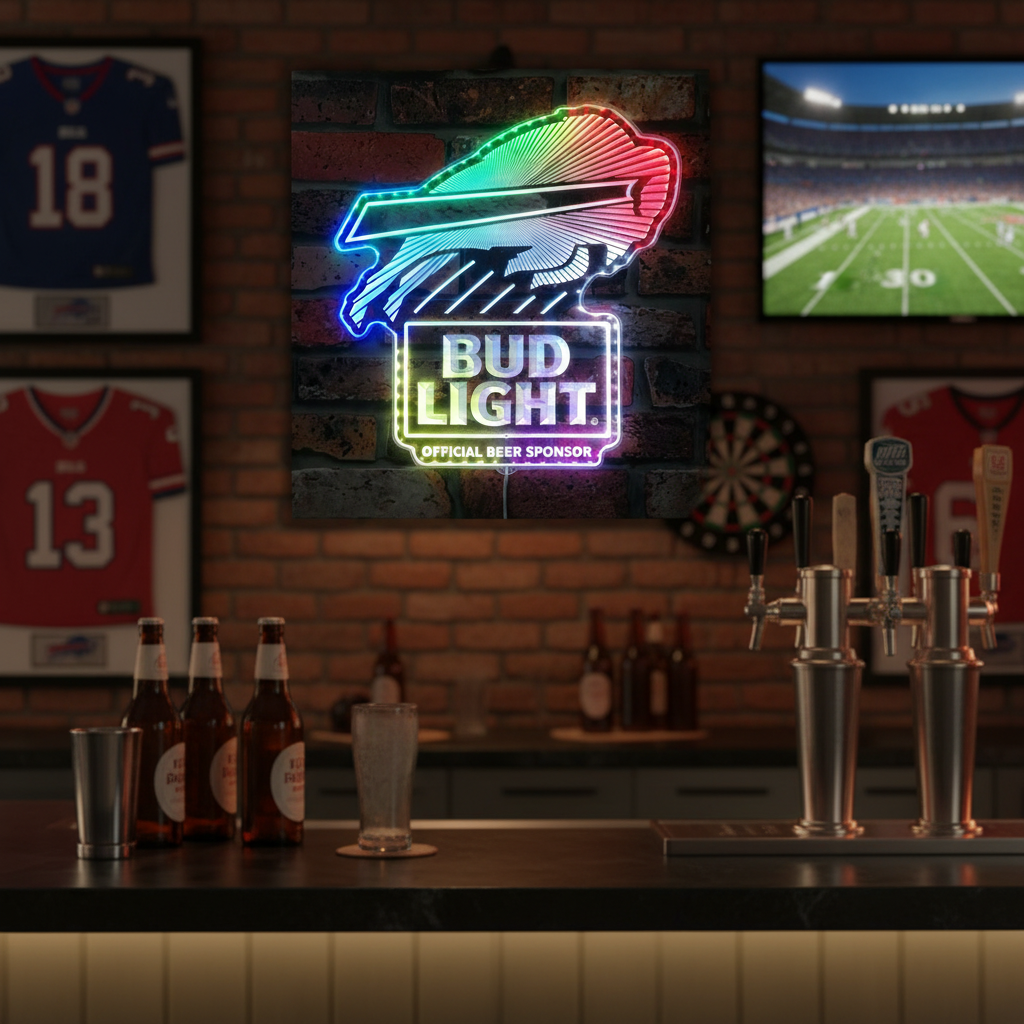 Bud Light & Buffalo Bills Neon LED Sign with Dynamic RGB Colors