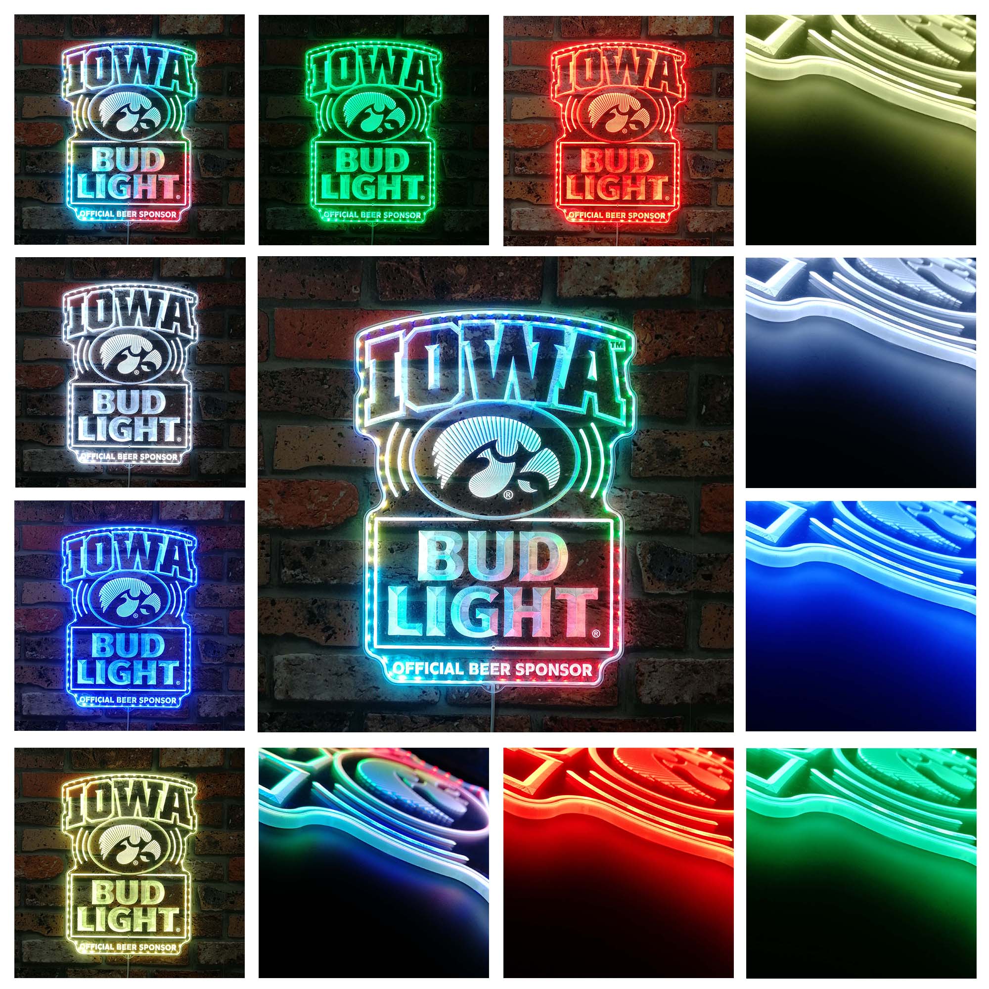 Bud Light & University of Iowa Hawkeyes Dynamic RGB Edge Lit LED Sign