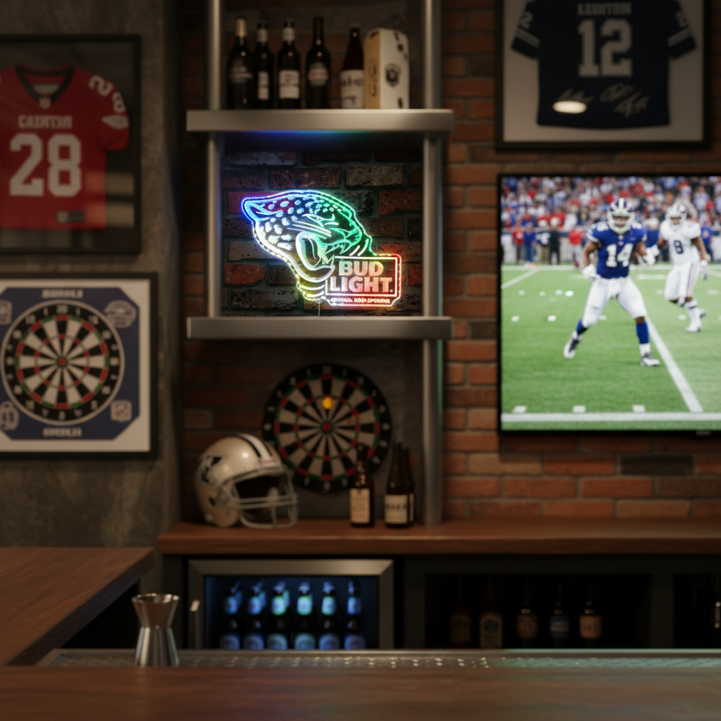 Bud Light & Jacksonville Jaguars Neon LED Sign with Dynamic RGB Colors