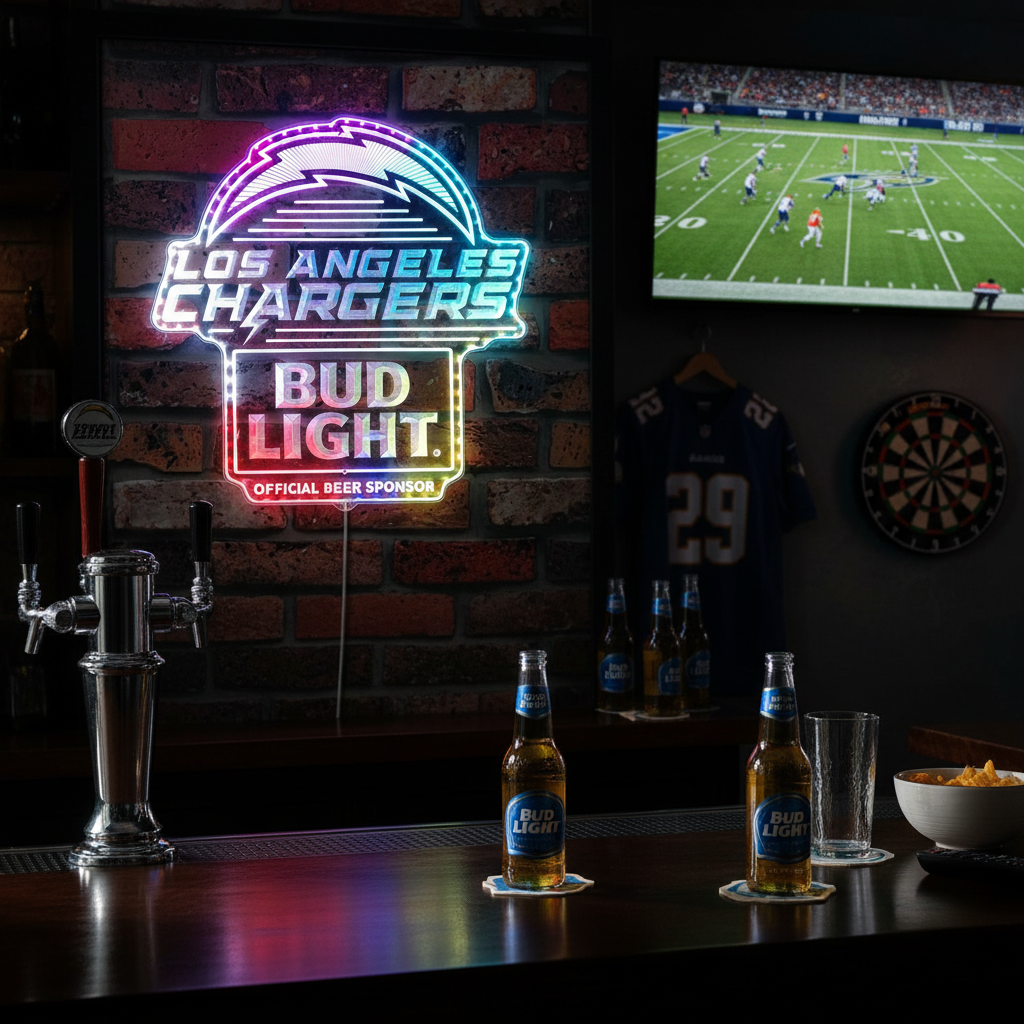 Bud Light & Los Angeles Chargers Neon LED Sign with Dynamic RGB Colors