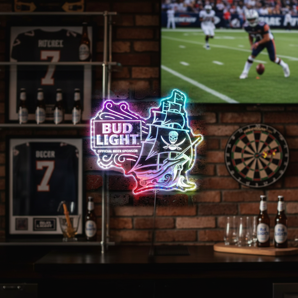 Bud Light & Tampa Bay Buccaneers Neon LED Sign with Dynamic RGB Colors