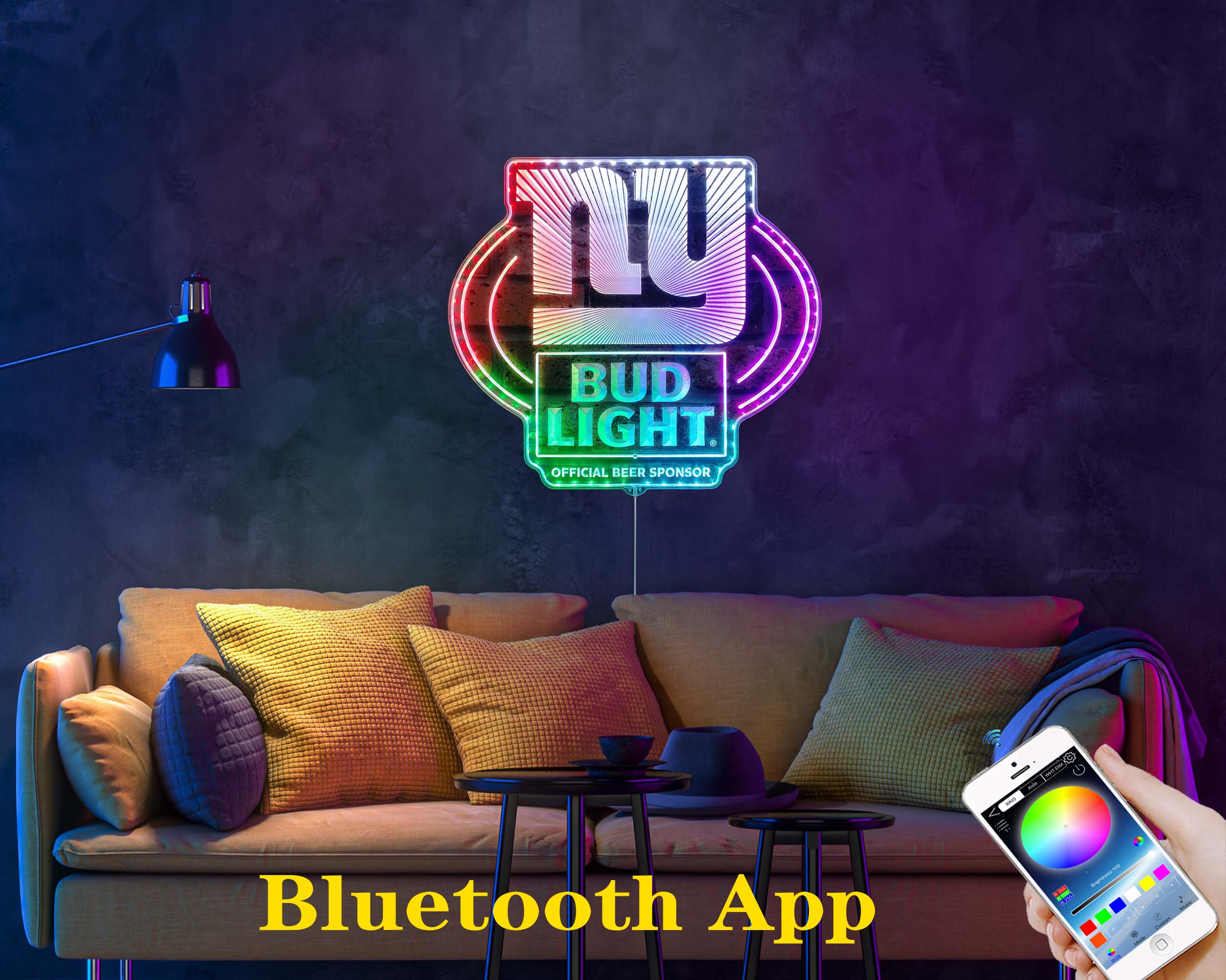 Bud Light & New York Giants Dynamic RGB Edge Lit LED Sign