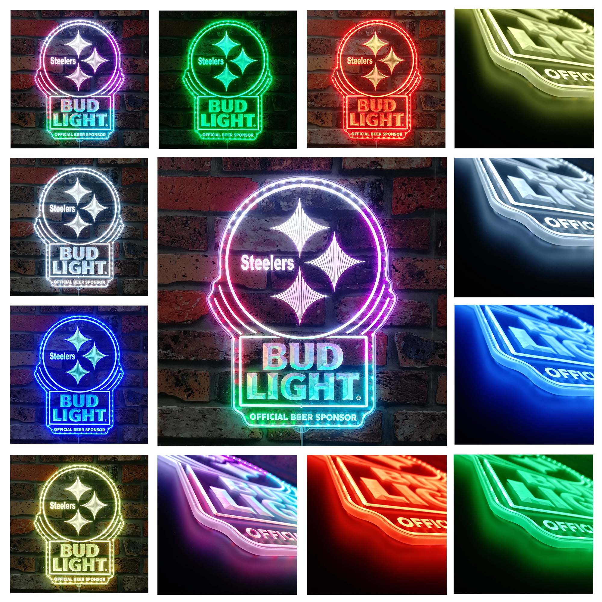 Bud Light & Pittsburgh Steelers Dynamic RGB Edge Lit LED Sign