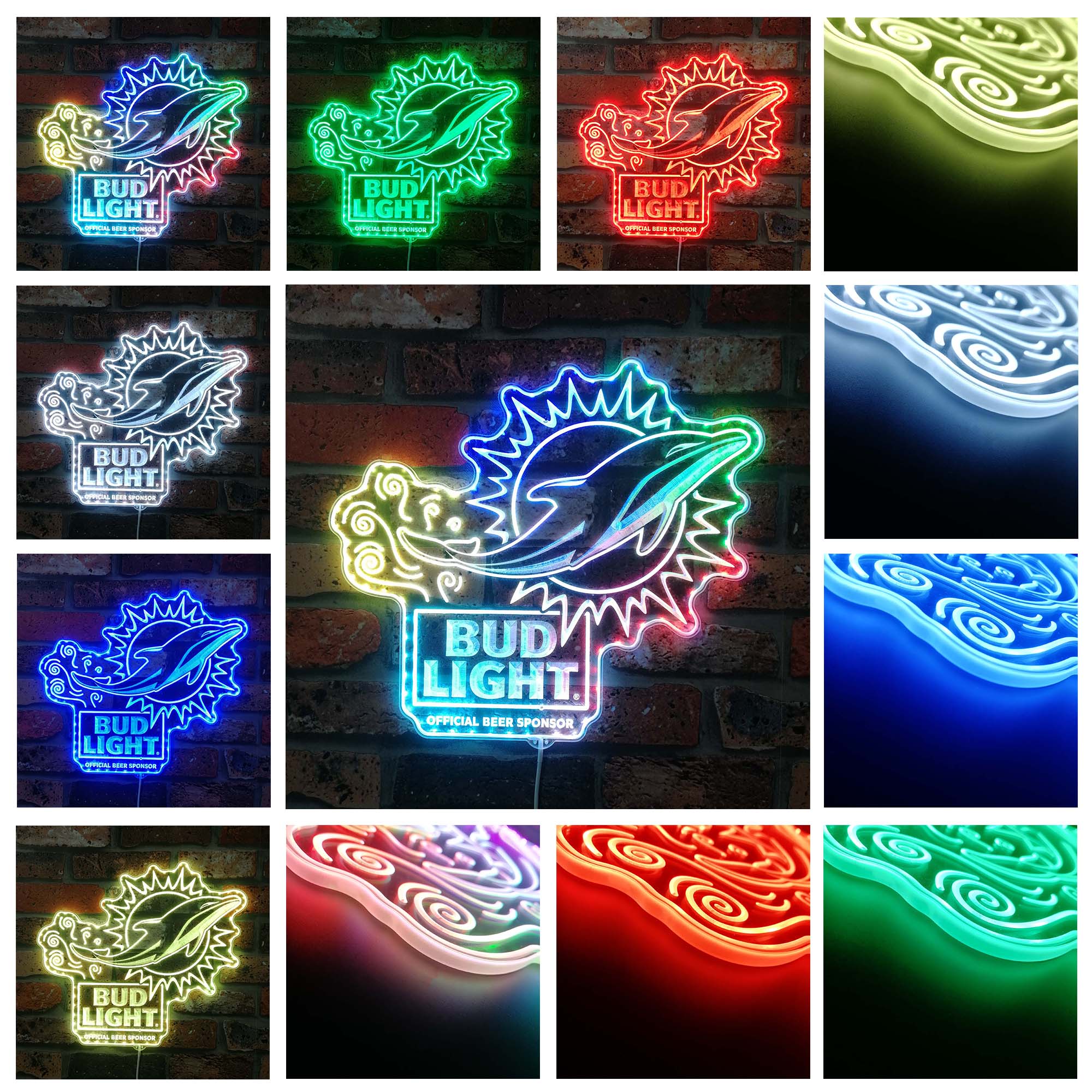 Bud Light & Miami Dolphins Dynamic RGB Edge Lit LED Sign