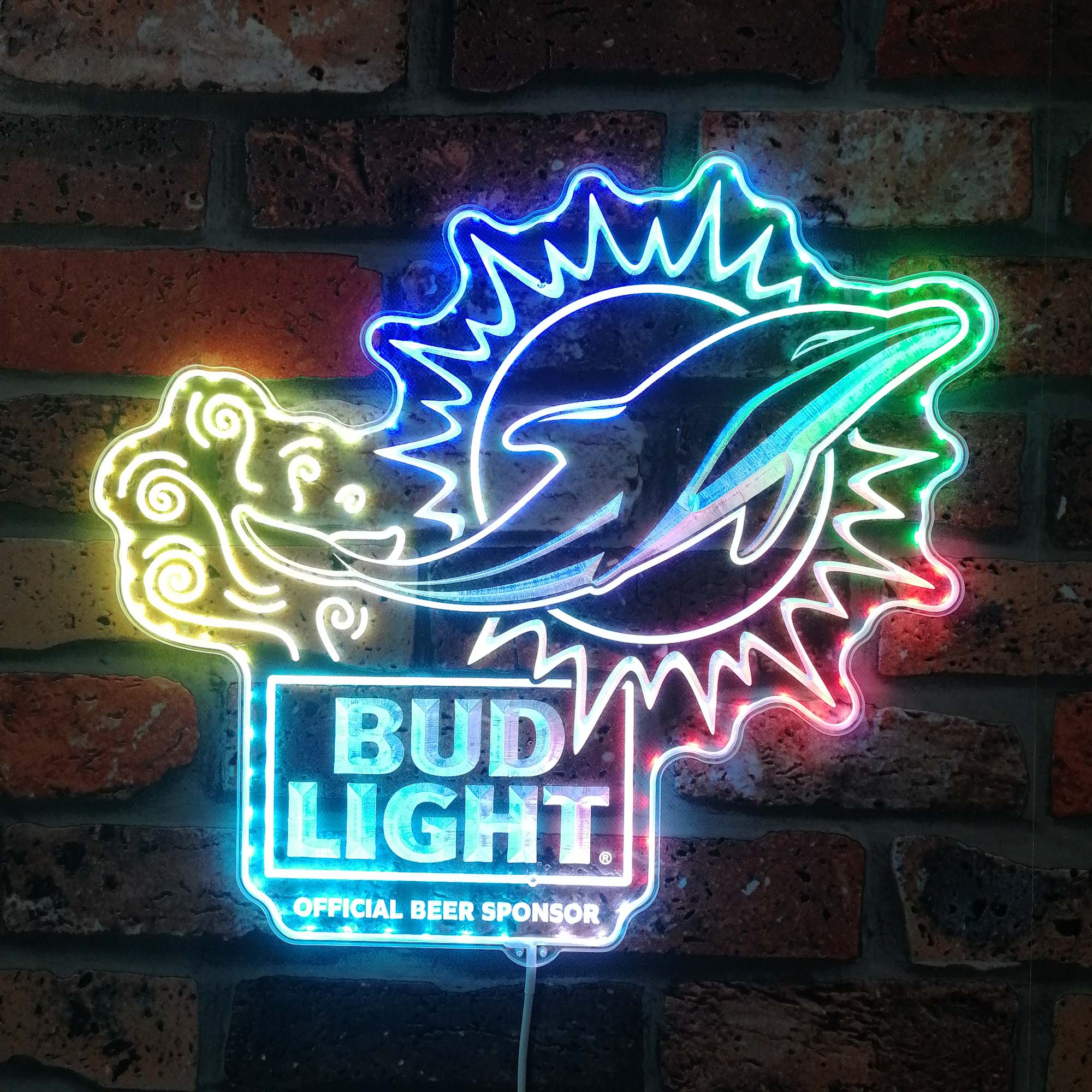 Bud Light & Miami Dolphins Dynamic RGB Edge Lit LED Sign