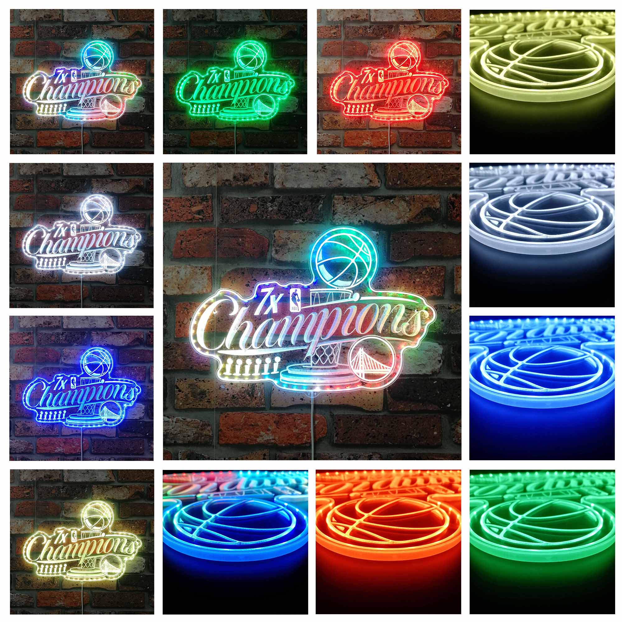 Golden State warriors 7x Champions Dynamic RGB Edge Lit LED Sign