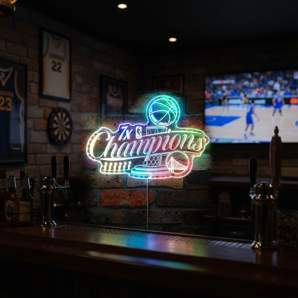 Golden State warriors 7x Champions Neon LED Sign with Dynamic RGB Colors