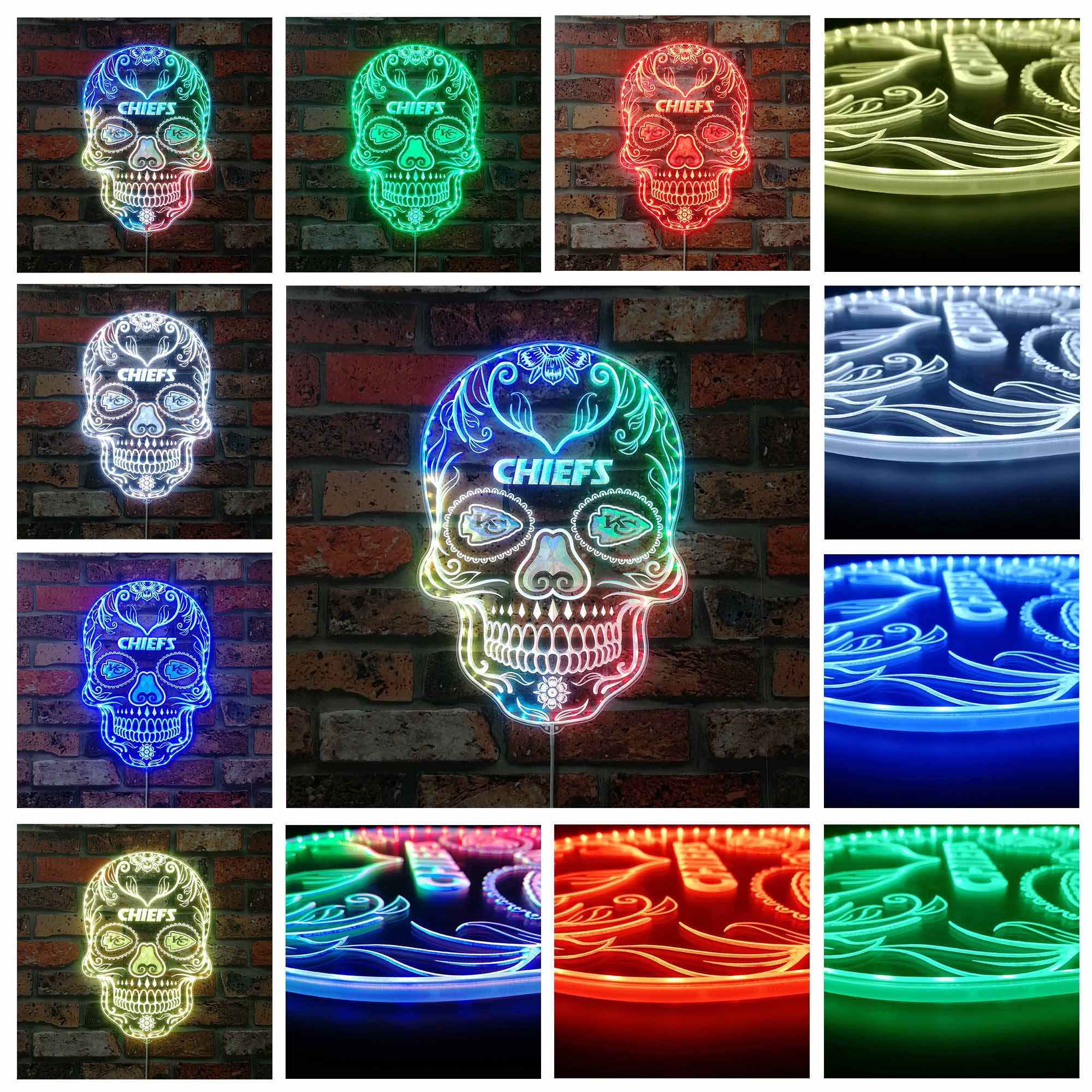 Kansas City chiefs Sugar Skull Dynamic RGB Edge Lit LED Sign