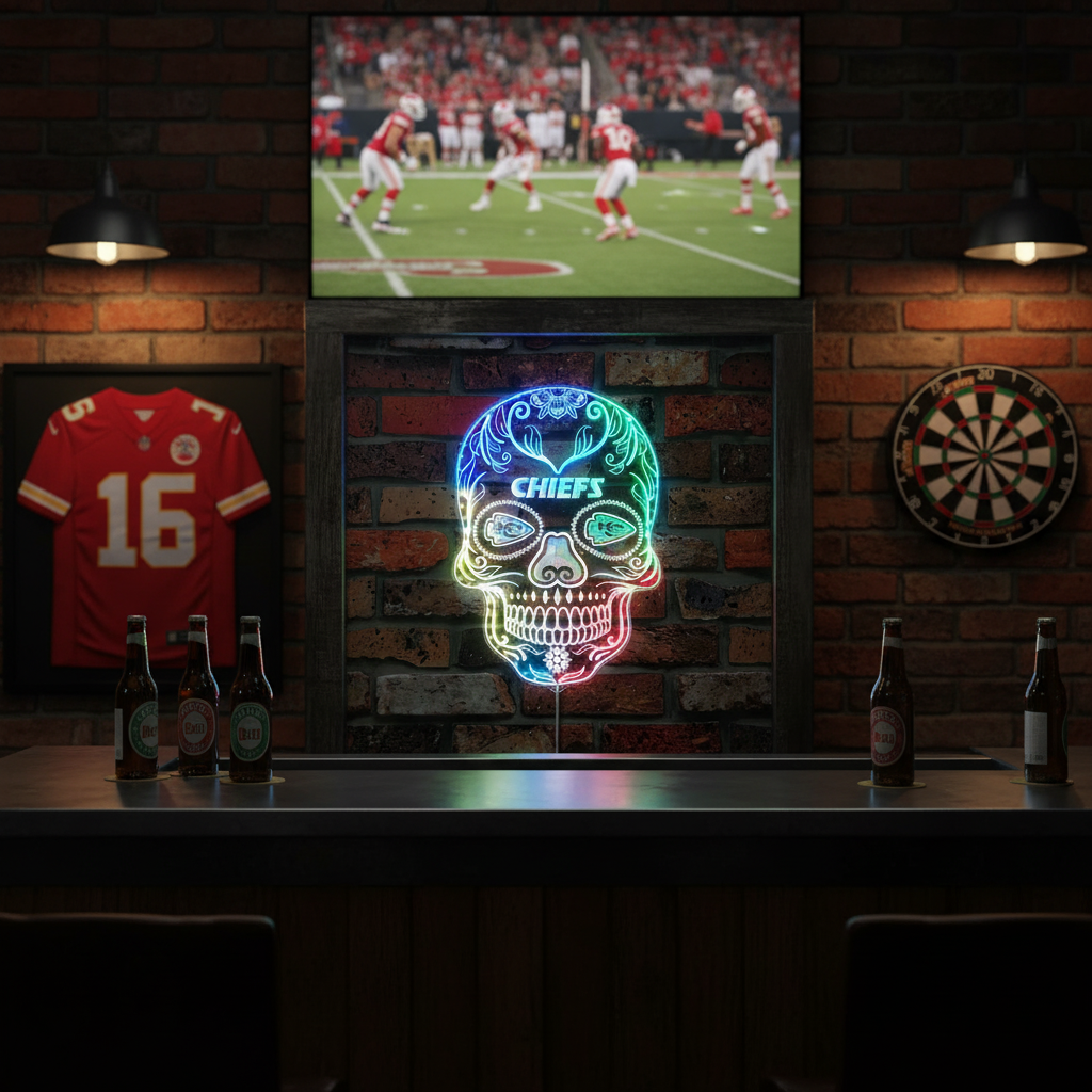 Kansas City chiefs Sugar Skull Neon LED Sign with Dynamic RGB Colors