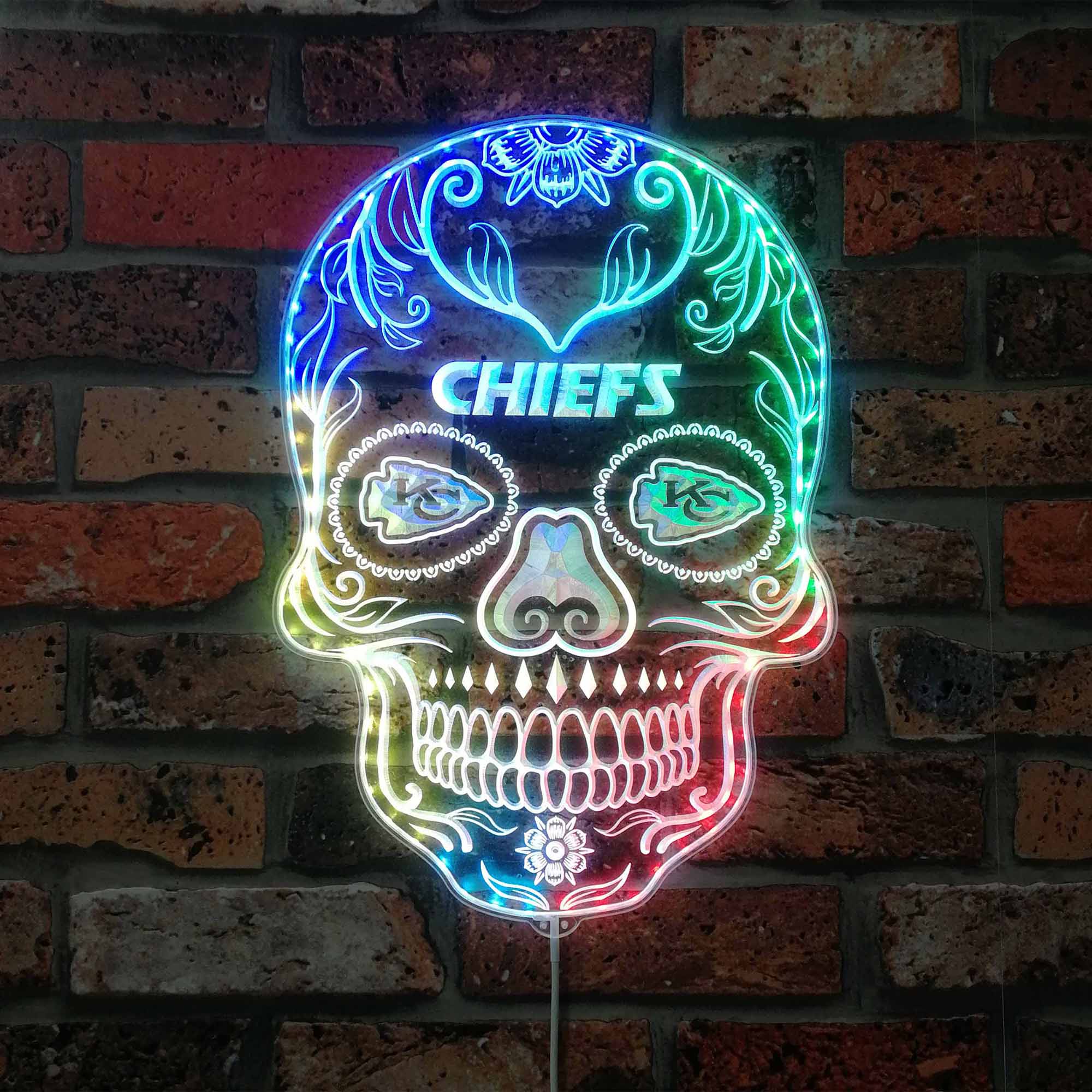 Kansas City chiefs Sugar Skull Dynamic RGB Edge Lit LED Sign