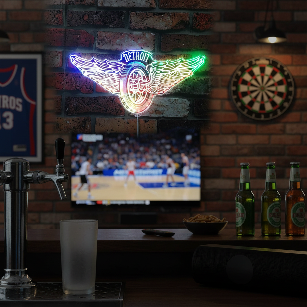 Detroit Red Wings Neon LED Sign with Dynamic RGB Colors