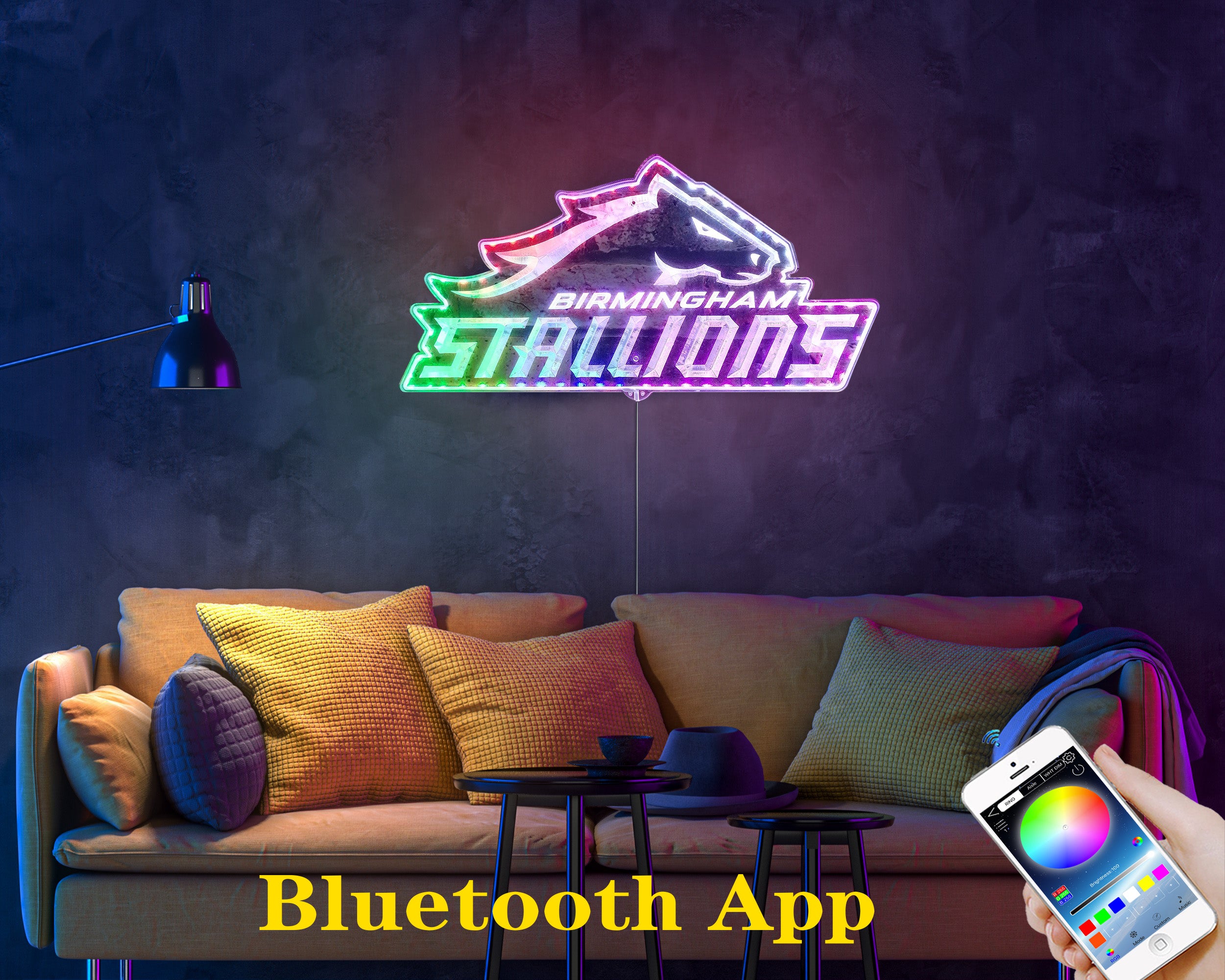 Birmingham Stallions Neon LED Sign with Dynamic RGB Colors