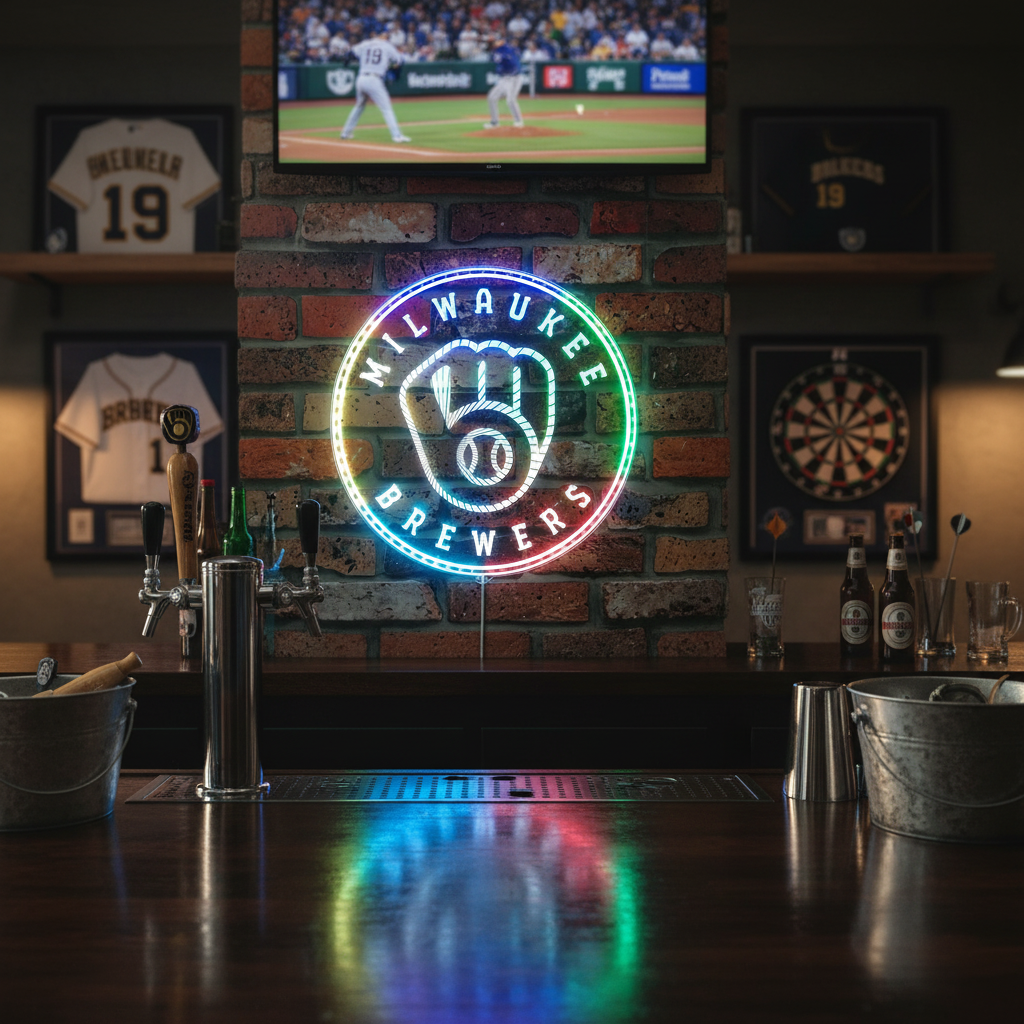 Milwaukee Brewers Neon LED Sign with Dynamic RGB Colors