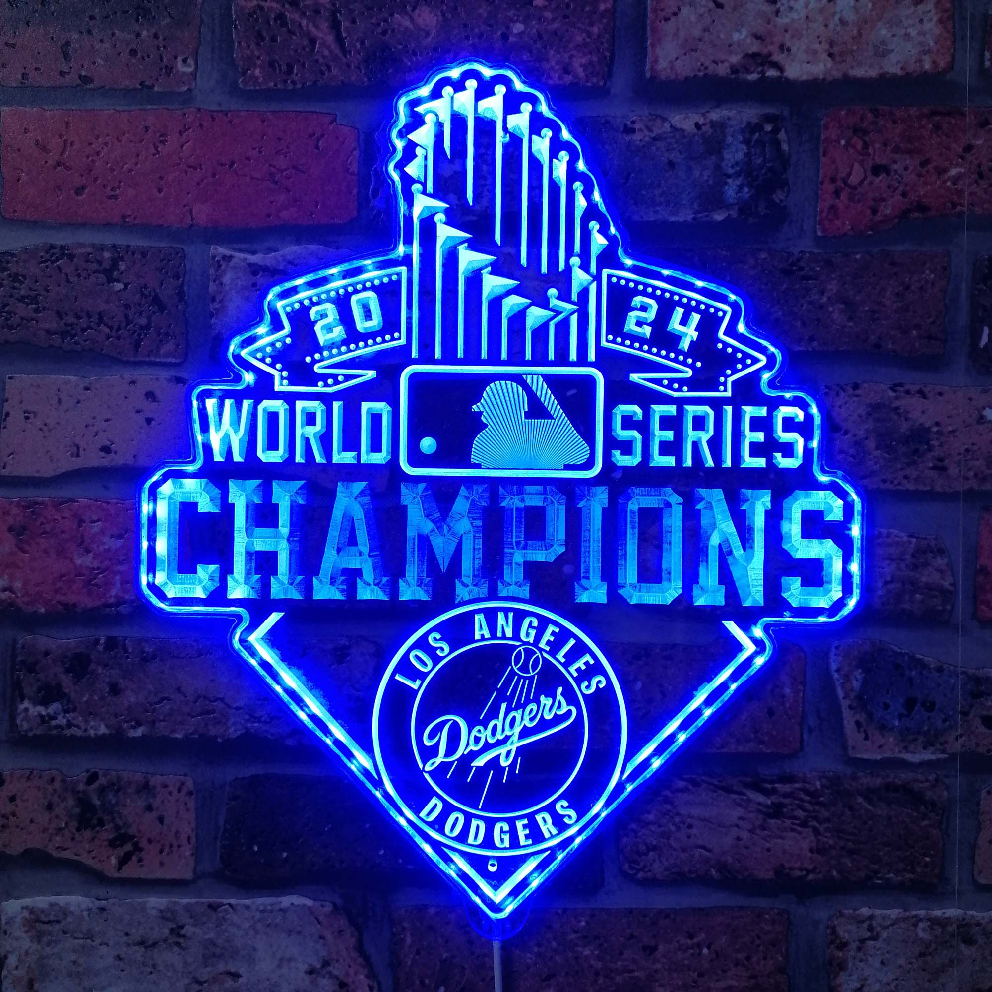 Los Angeles Dodgers World Champions Neon LED Sign with Dynamic RGB Colors